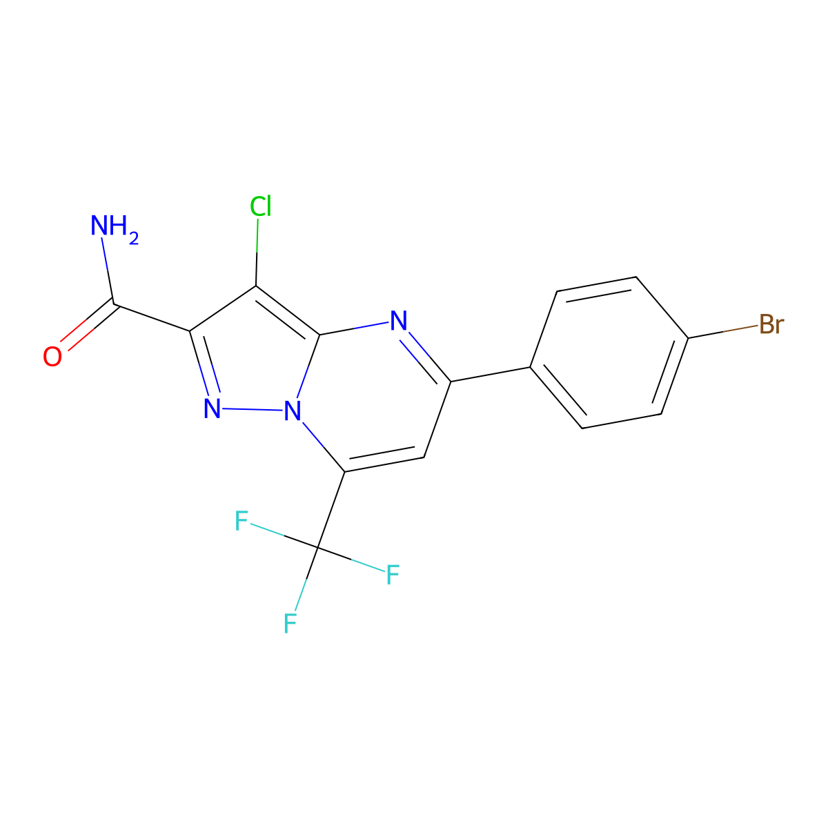 5-(4-Bromophenyl)-3-chloro-7-(trifluoromethyl)pyrazolo[1,5-a]pyrimidine-2-carboxamide molecular structure, CAS 333764-21-9