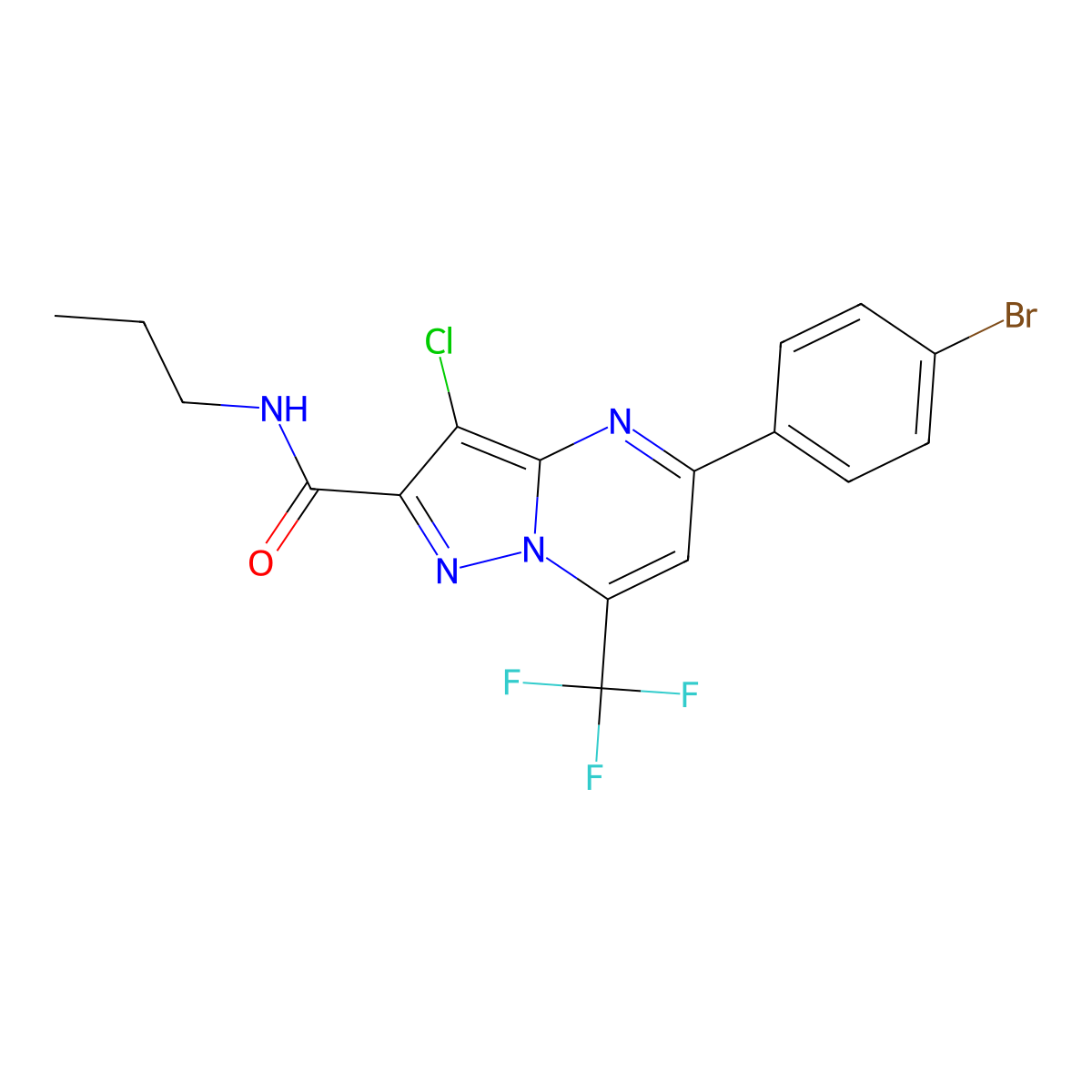 5-(4-bromophenyl)-3-chloro-N-propyl-7-(trifluoromethyl)pyrazolo[1,5-a]pyrimidine-2-carboxamide molecular structure, CAS 333764-25-3