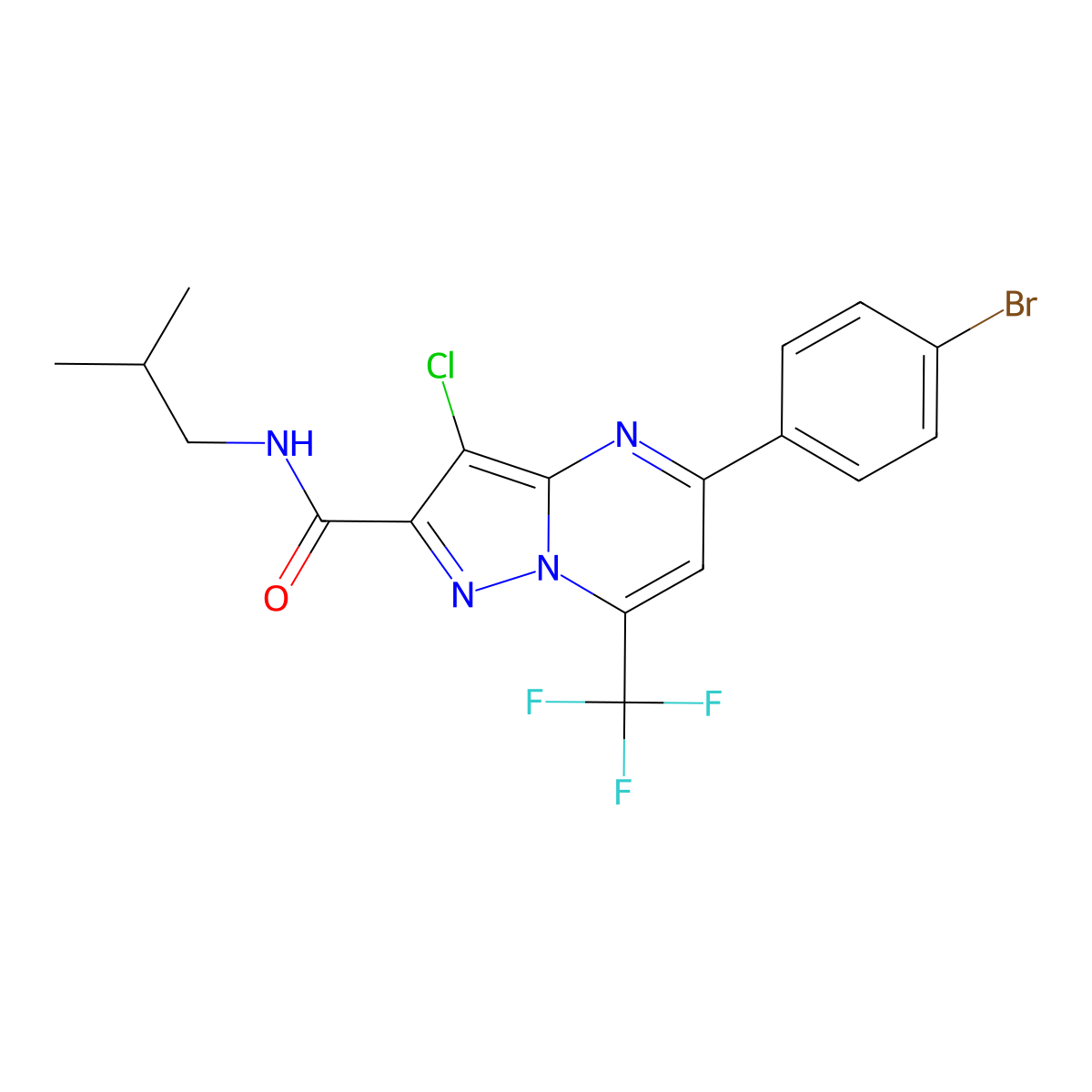 5-(4-bromophenyl)-3-chloro-N-isobutyl-7-(trifluoromethyl)pyrazolo[1,5-a]pyrimidine-2-carboxamide molecular structure, CAS 333764-28-6