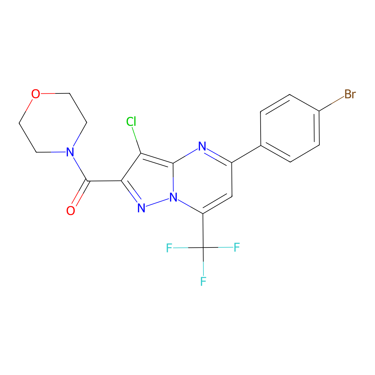 5-(4-Bromophenyl)-3-chloro-2-(4-morpholinylcarbonyl)-7-(trifluoromethyl)pyrazolo[1,5-a]pyrimidine molecular structure, CAS 333764-34-4