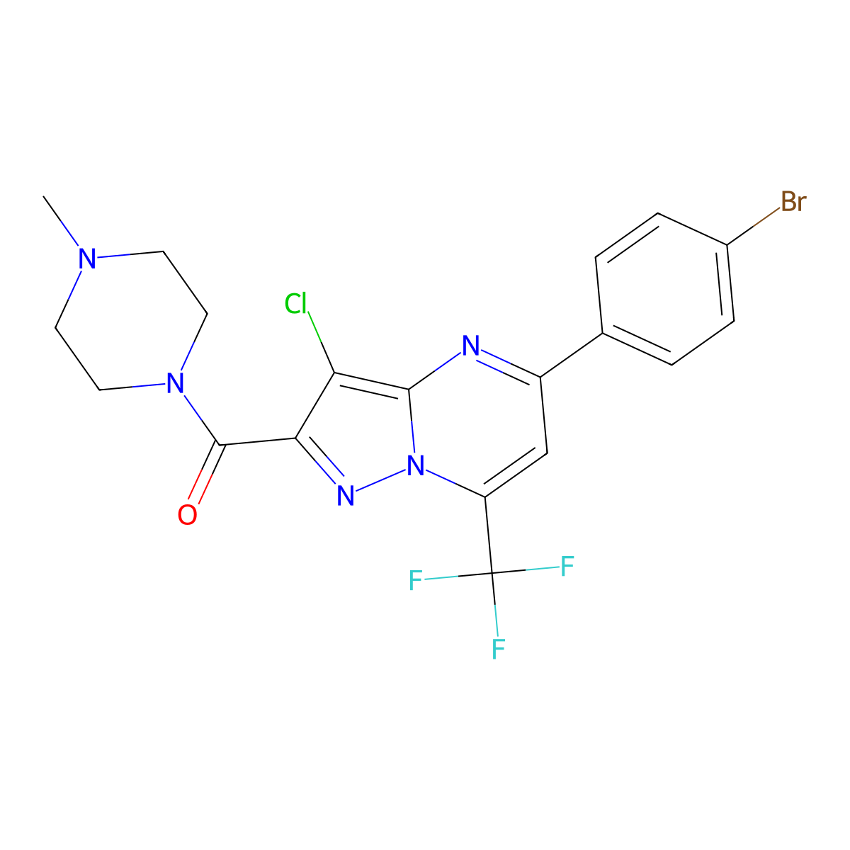 5-(4-Bromophenyl)-3-chloro-2-[(4-methyl-1-piperazinyl)carbonyl]-7-(trifluoromethyl)pyrazolo[1,5-a]pyrimidine molecular structure, CAS 333764-40-2