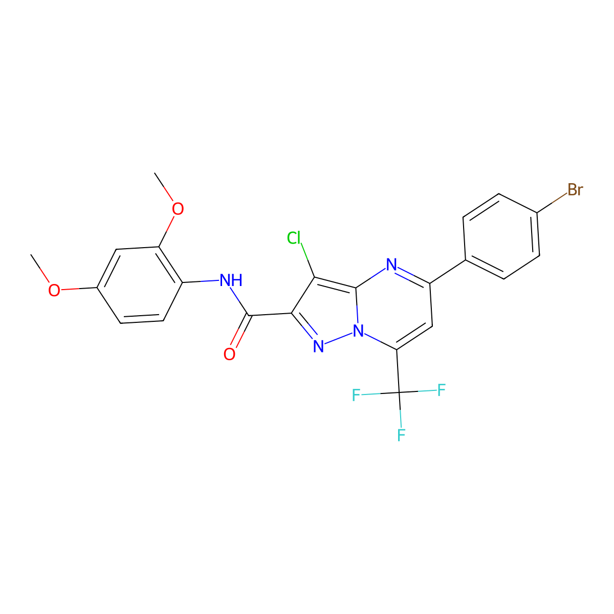 5-(4-bromophenyl)-3-chloro-N-(2,4-dimethoxyphenyl)-7-(trifluoromethyl)pyrazolo[1,5-a]pyrimidine-2-carboxamide molecular structure, CAS 333764-46-8