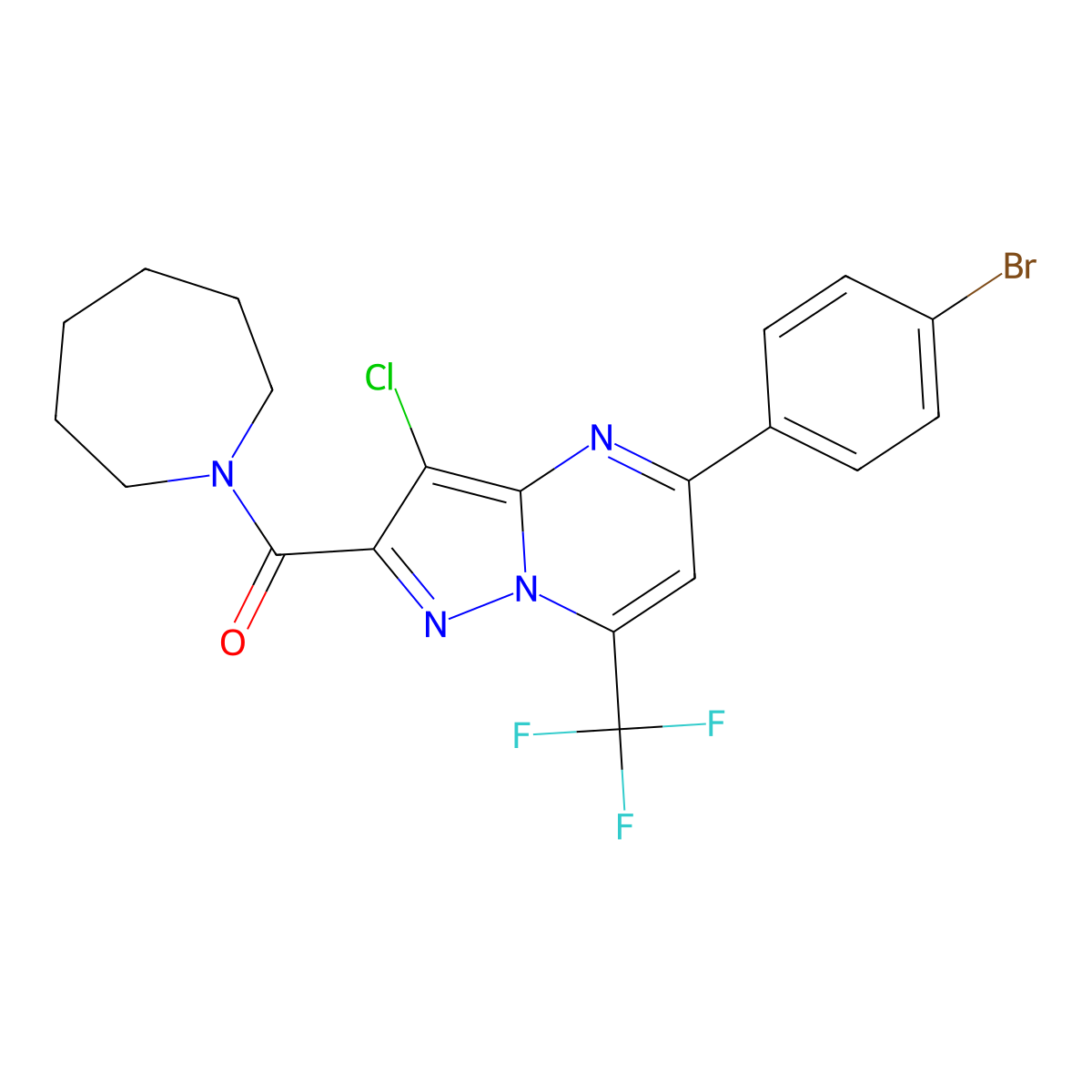 2-(1-Azepanylcarbonyl)-5-(4-bromophenyl)-3-chloro-7-(trifluoromethyl)pyrazolo[1,5-a]pyrimidine molecular structure, CAS 333764-53-7