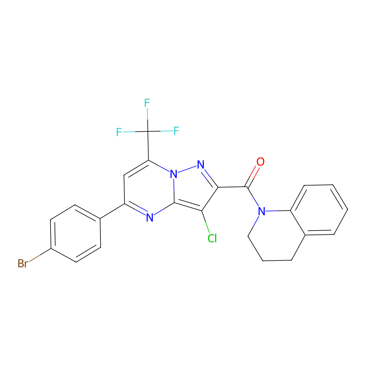 [5-(4-bromophenyl)-3-chloro-7-(trifluoromethyl)pyrazolo[1,5-a]pyrimidin-2-yl]-(3,4-dihydro-2H-quinolin-1-yl)methanone molecular structure, CAS 333764-56-0