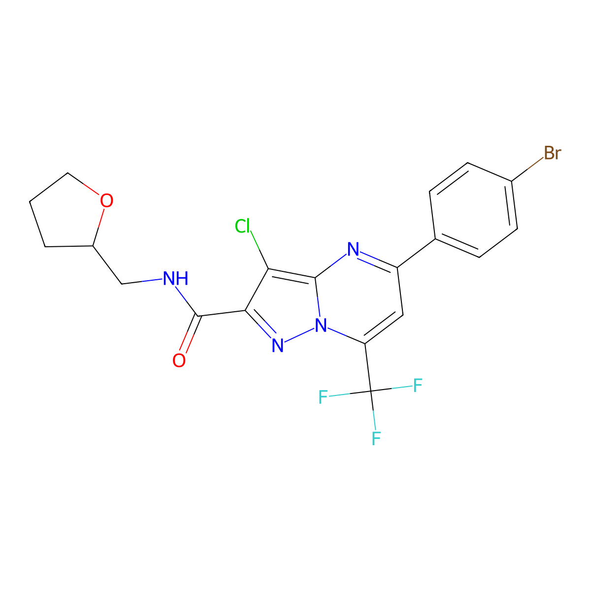5-(4-bromophenyl)-3-chloro-N-(oxolan-2-ylmethyl)-7-(trifluoromethyl)pyrazolo[1,5-a]pyrimidine-2-carboxamide molecular structure, CAS 333764-59-3
