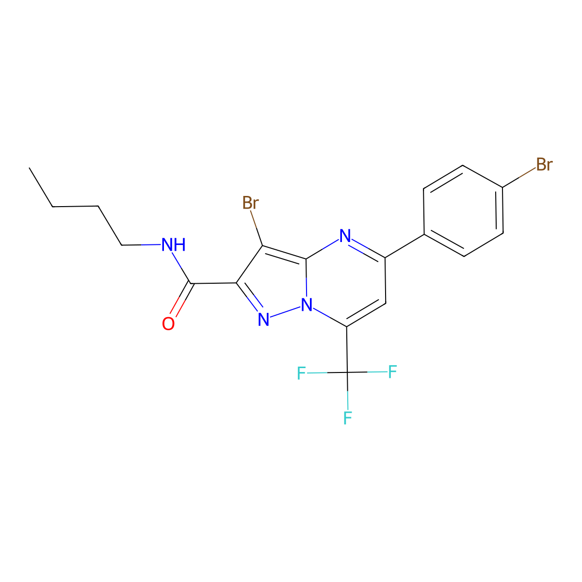 3-bromo-5-(4-bromophenyl)-N-butyl-7-(trifluoromethyl)pyrazolo[1,5-a]pyrimidine-2-carboxamide molecular structure, CAS 333764-89-9