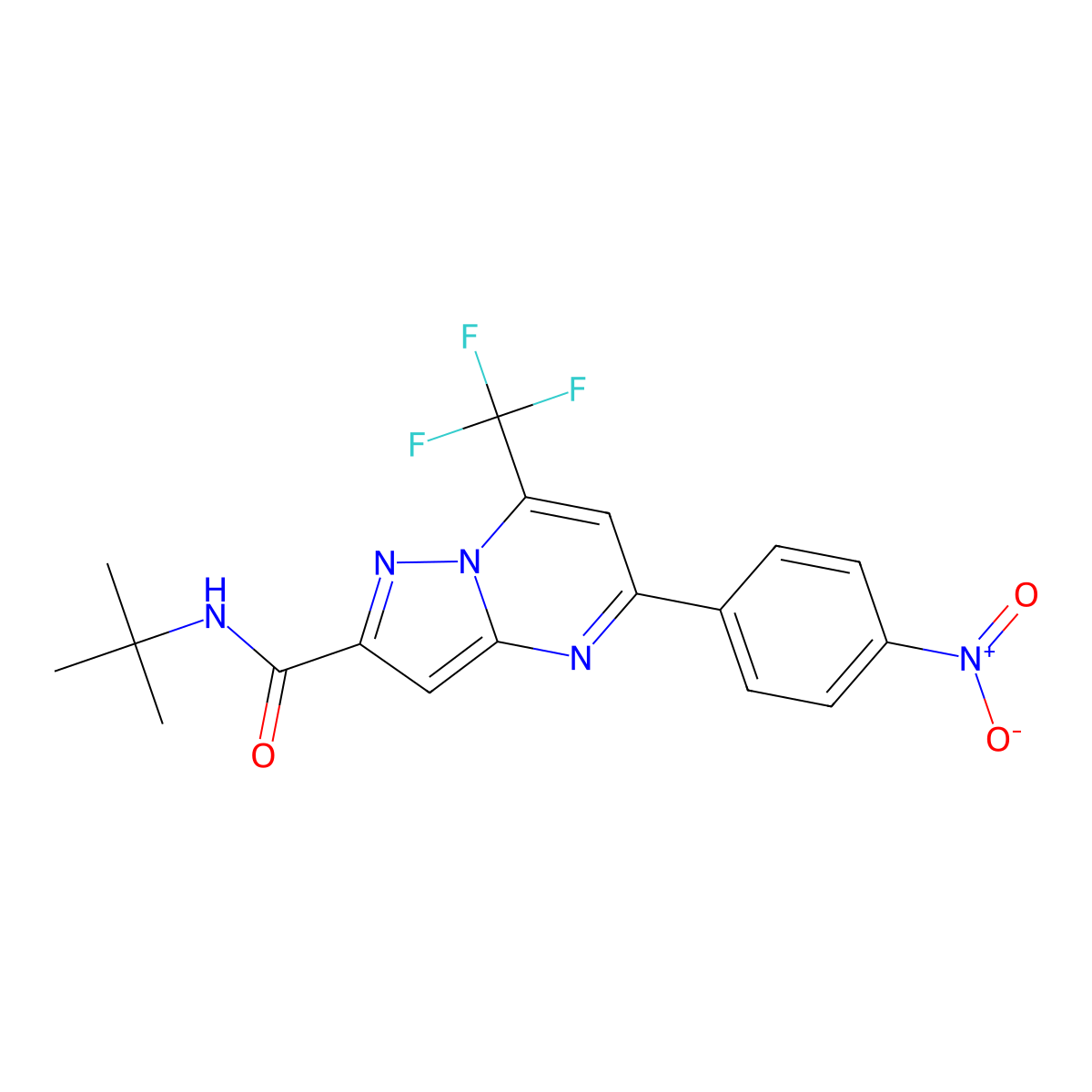 N-tert-butyl-5-(4-nitrophenyl)-7-(trifluoromethyl)pyrazolo[1,5-a]pyrimidine-2-carboxamide molecular structure, CAS 333765-12-1