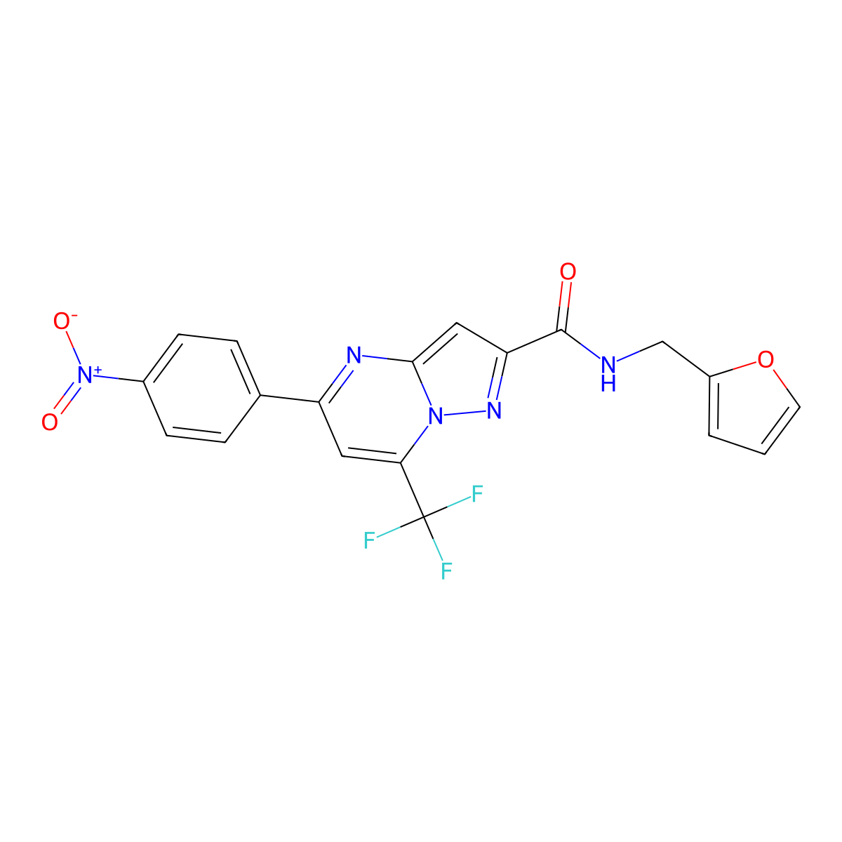 N-(furan-2-ylmethyl)-5-(4-nitrophenyl)-7-(trifluoromethyl)pyrazolo[1,5-a]pyrimidine-2-carboxamide molecular structure, CAS 333765-13-2