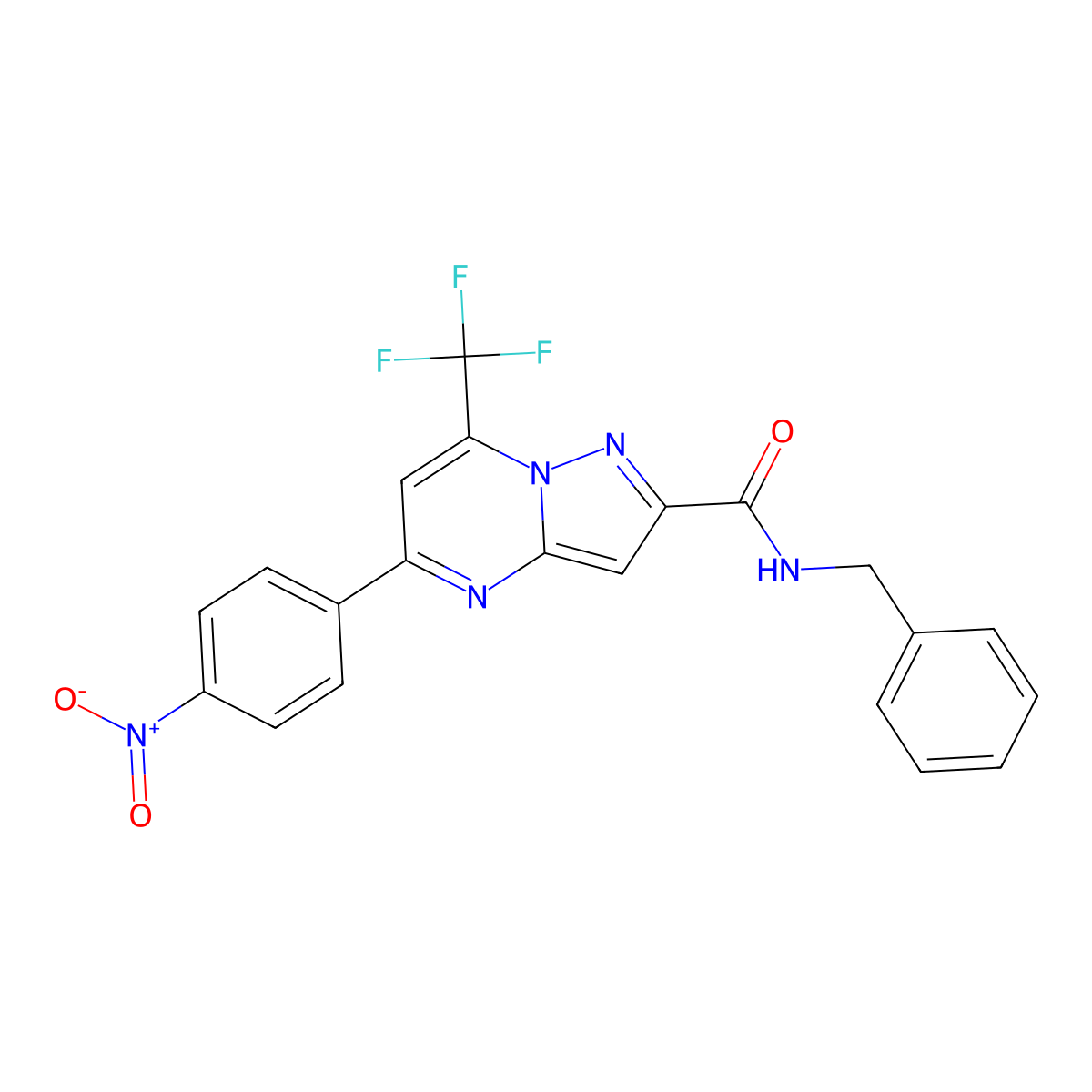 N-benzyl-5-(4-nitrophenyl)-7-(trifluoromethyl)pyrazolo[1,5-a]pyrimidine-2-carboxamide molecular structure, CAS 333765-14-3