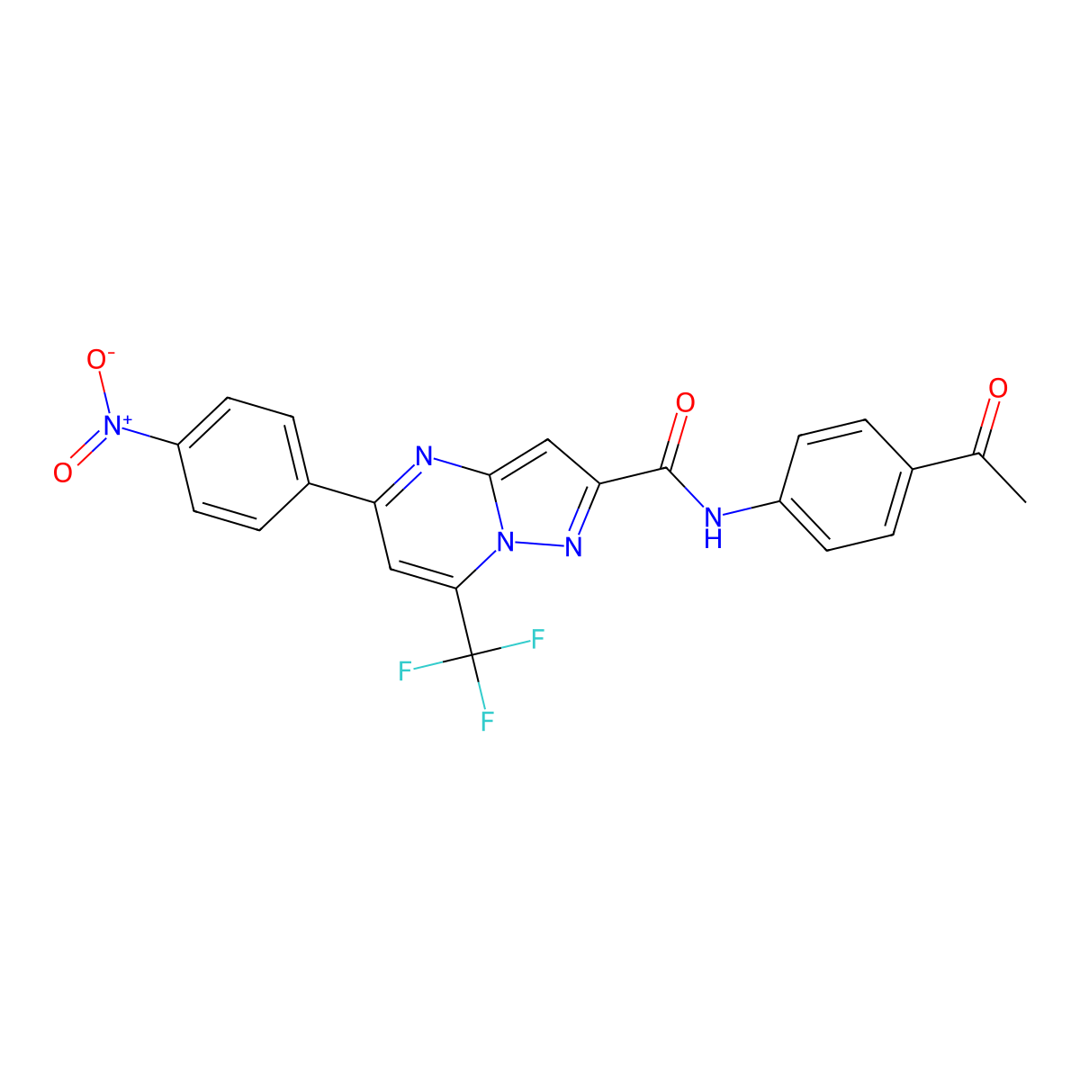 N-(4-acetylphenyl)-5-(4-nitrophenyl)-7-(trifluoromethyl)pyrazolo[1,5-a]pyrimidine-2-carboxamide molecular structure, CAS 333765-20-1
