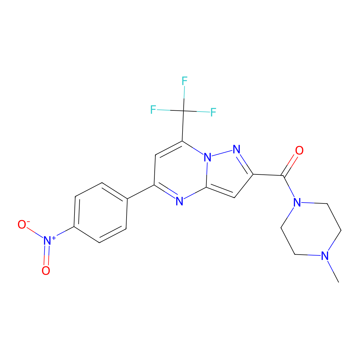 (4-Methylpiperazin-1-yl)[5-(4-nitrophenyl)-7-(trifluoromethyl)pyrazolo[1,5-a]pyrimidin-2-yl]methanone molecular structure, CAS 333765-21-2