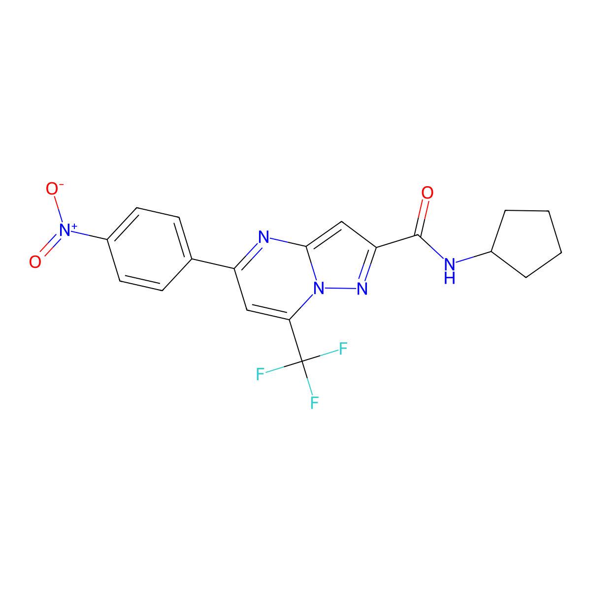 N-cyclopentyl-5-(4-nitrophenyl)-7-(trifluoromethyl)pyrazolo[1,5-a]pyrimidine-2-carboxamide molecular structure, CAS 333765-22-3
