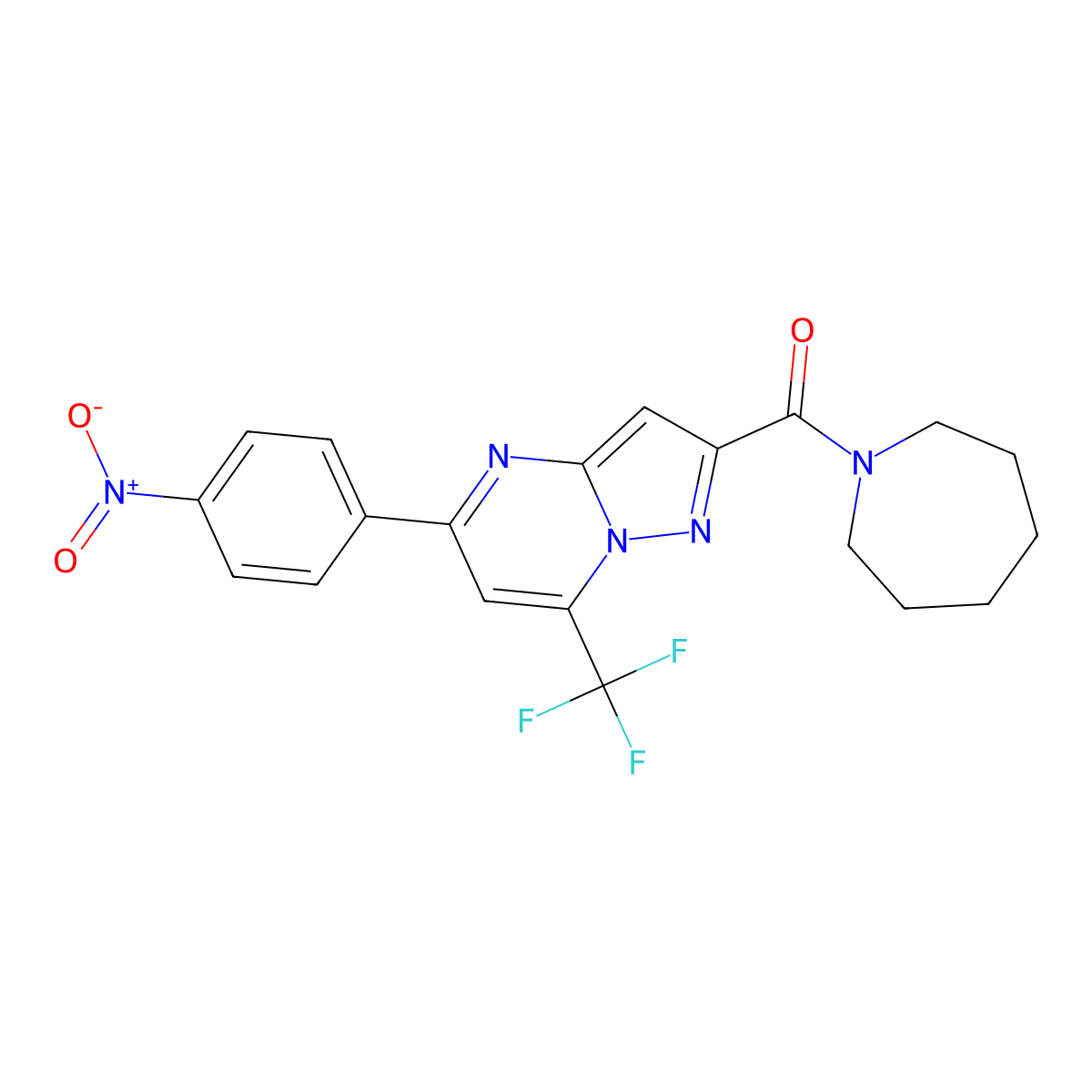 Azepan-1-yl[5-(4-nitrophenyl)-7-(trifluoromethyl)pyrazolo[1,5-a]pyrimidin-2-yl]methanone molecular structure, CAS 333765-24-5