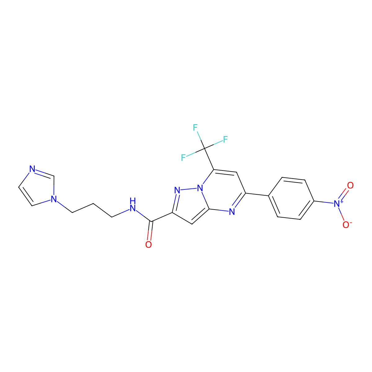 N-(3-imidazol-1-ylpropyl)-5-(4-nitrophenyl)-7-(trifluoromethyl)pyrazolo[1,5-a]pyrimidine-2-carboxamide molecular structure, CAS 333765-25-6