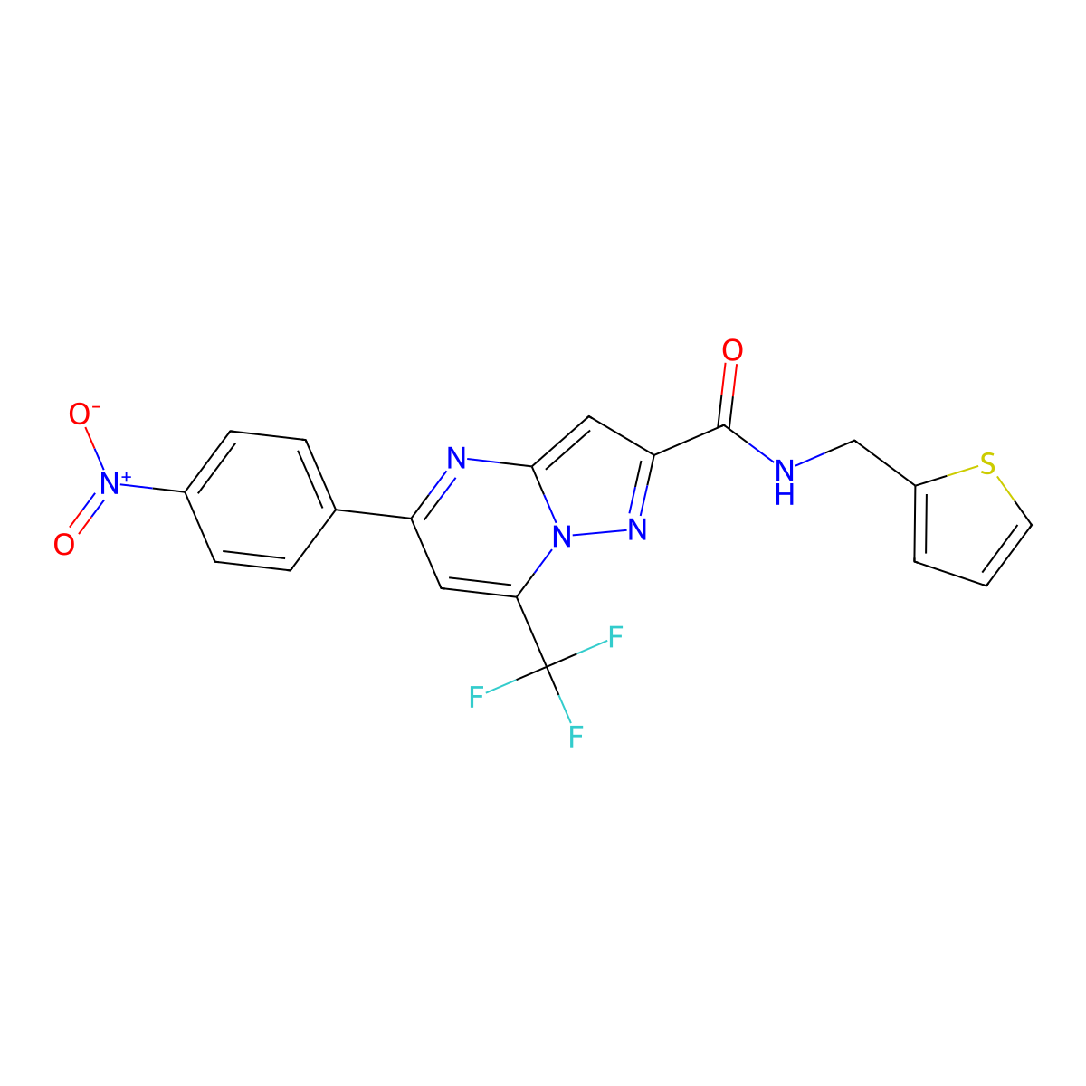 5-(4-nitrophenyl)-N-(thiophen-2-ylmethyl)-7-(trifluoromethyl)pyrazolo[1,5-a]pyrimidine-2-carboxamide molecular structure, CAS 333765-26-7