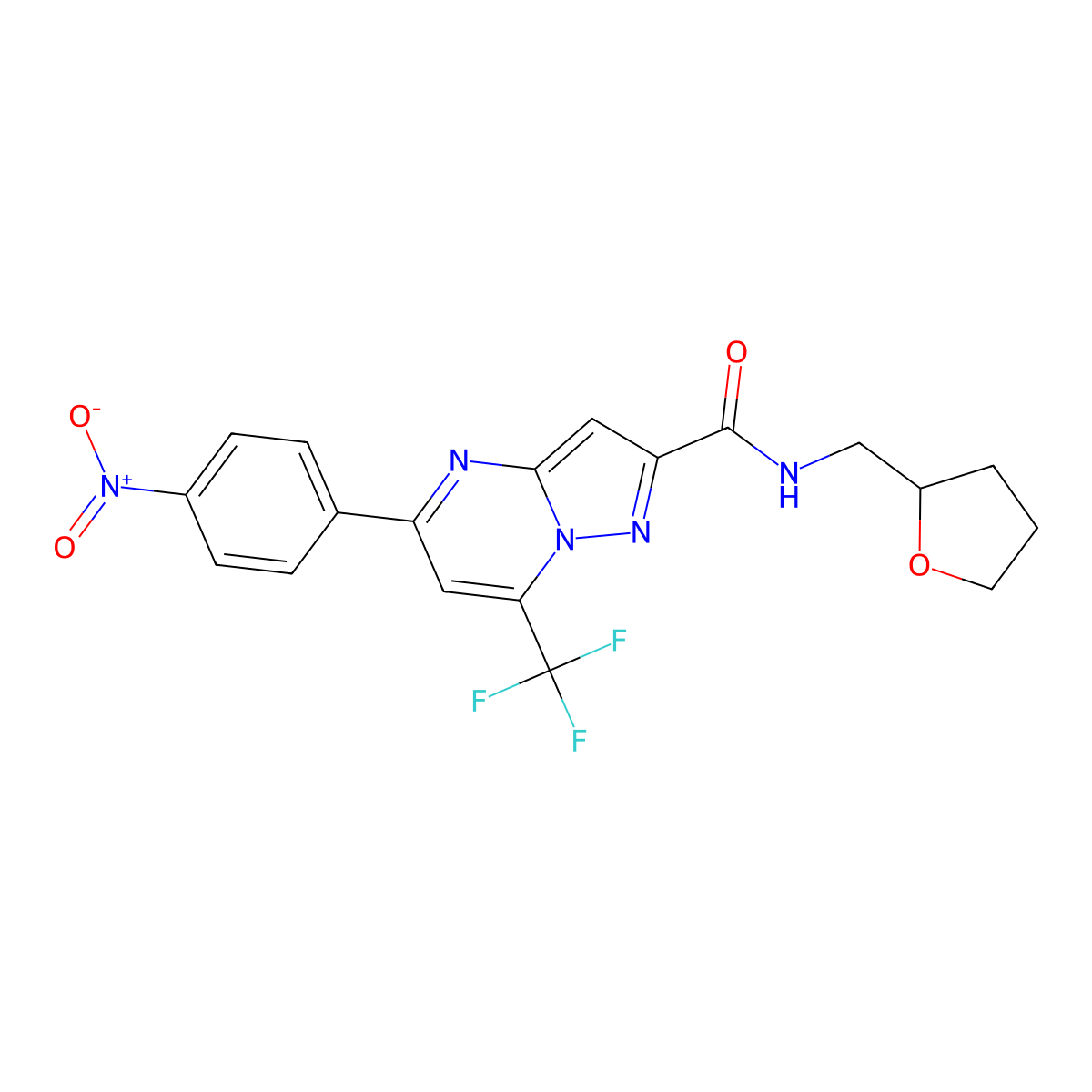 5-(4-nitrophenyl)-N-(oxolan-2-ylmethyl)-7-(trifluoromethyl)pyrazolo[1,5-a]pyrimidine-2-carboxamide molecular structure, CAS 333765-32-5
