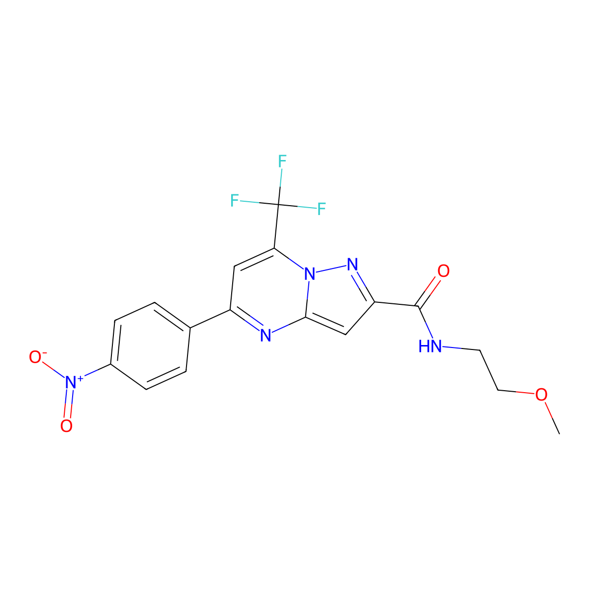 N-(2-methoxyethyl)-5-(4-nitrophenyl)-7-(trifluoromethyl)pyrazolo[1,5-a]pyrimidine-2-carboxamide molecular structure, CAS 333765-35-8