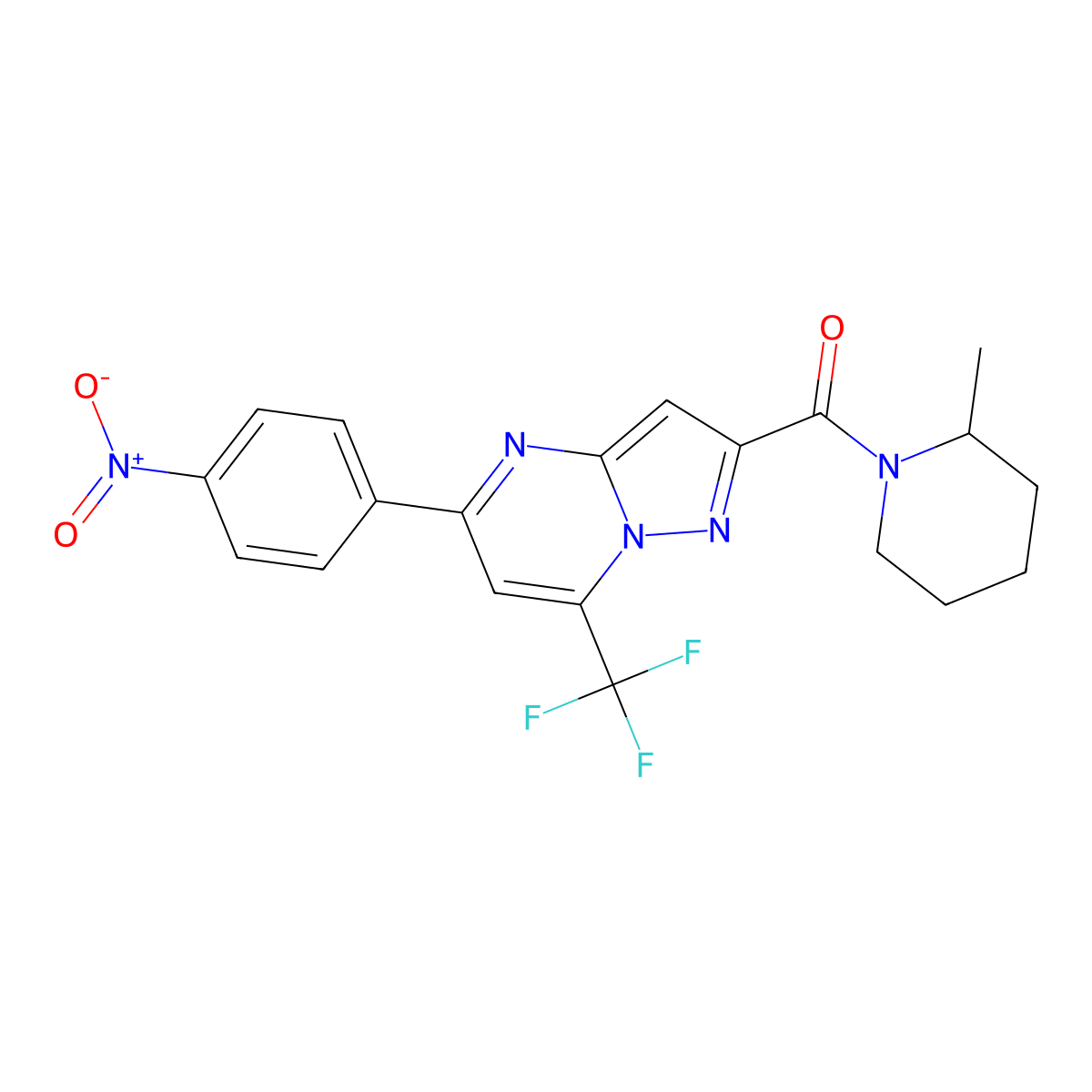 (2-Methylpiperidin-1-yl)-[5-(4-nitrophenyl)-7-(trifluoromethyl)pyrazolo[1,5-a]pyrimidin-2-yl]methanone molecular structure, CAS 333765-39-2