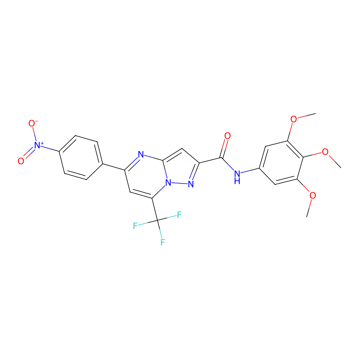 5-(4-nitrophenyl)-7-(trifluoromethyl)-N-(3,4,5-trimethoxyphenyl)pyrazolo[1,5-a]pyrimidine-2-carboxamide molecular structure, CAS 333765-40-5