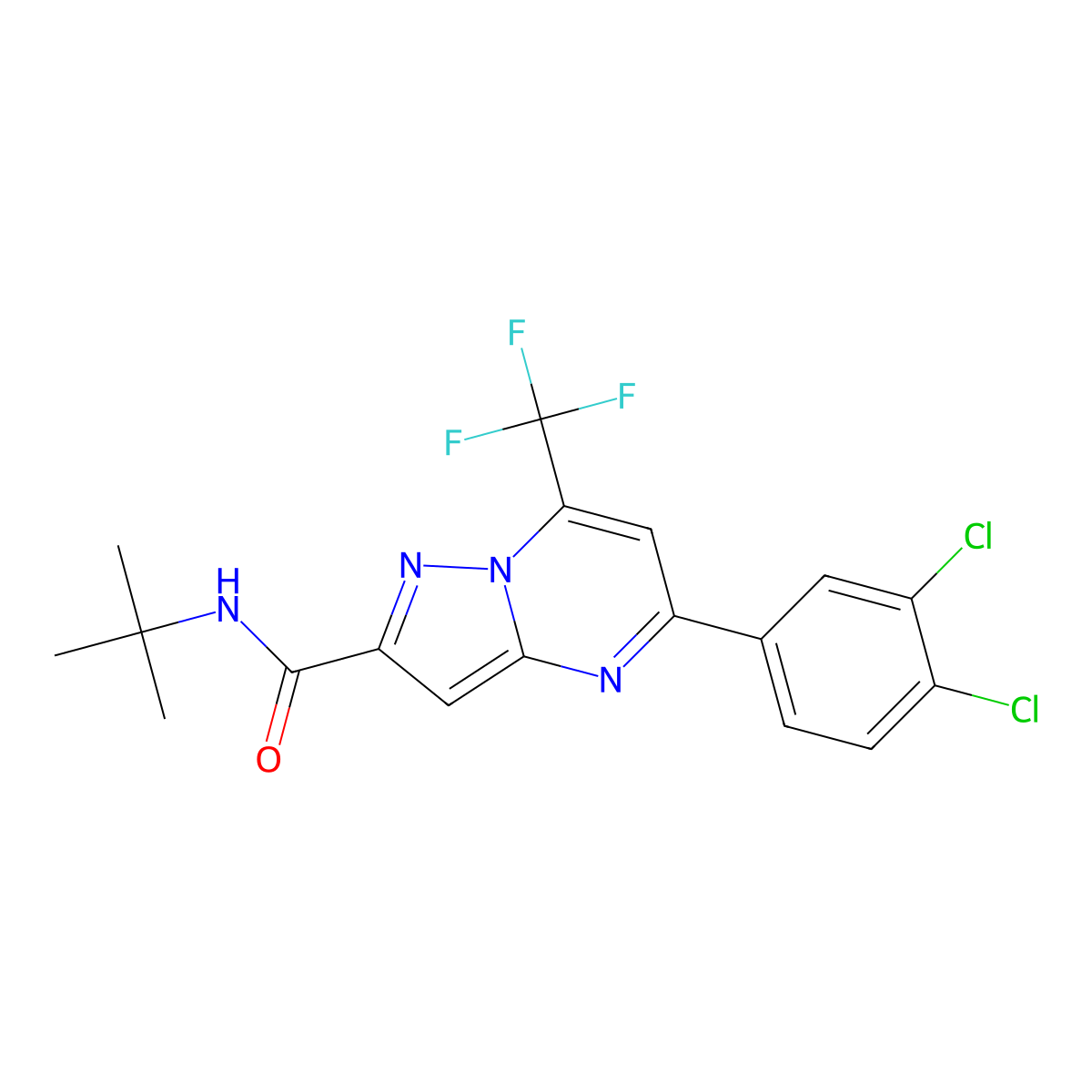 N-(tert-butyl)-5-(3,4-dichlorophenyl)-7-(trifluoromethyl)pyrazolo[1,5-a]pyrimidine-2-carboxamide molecular structure, CAS 333765-49-4