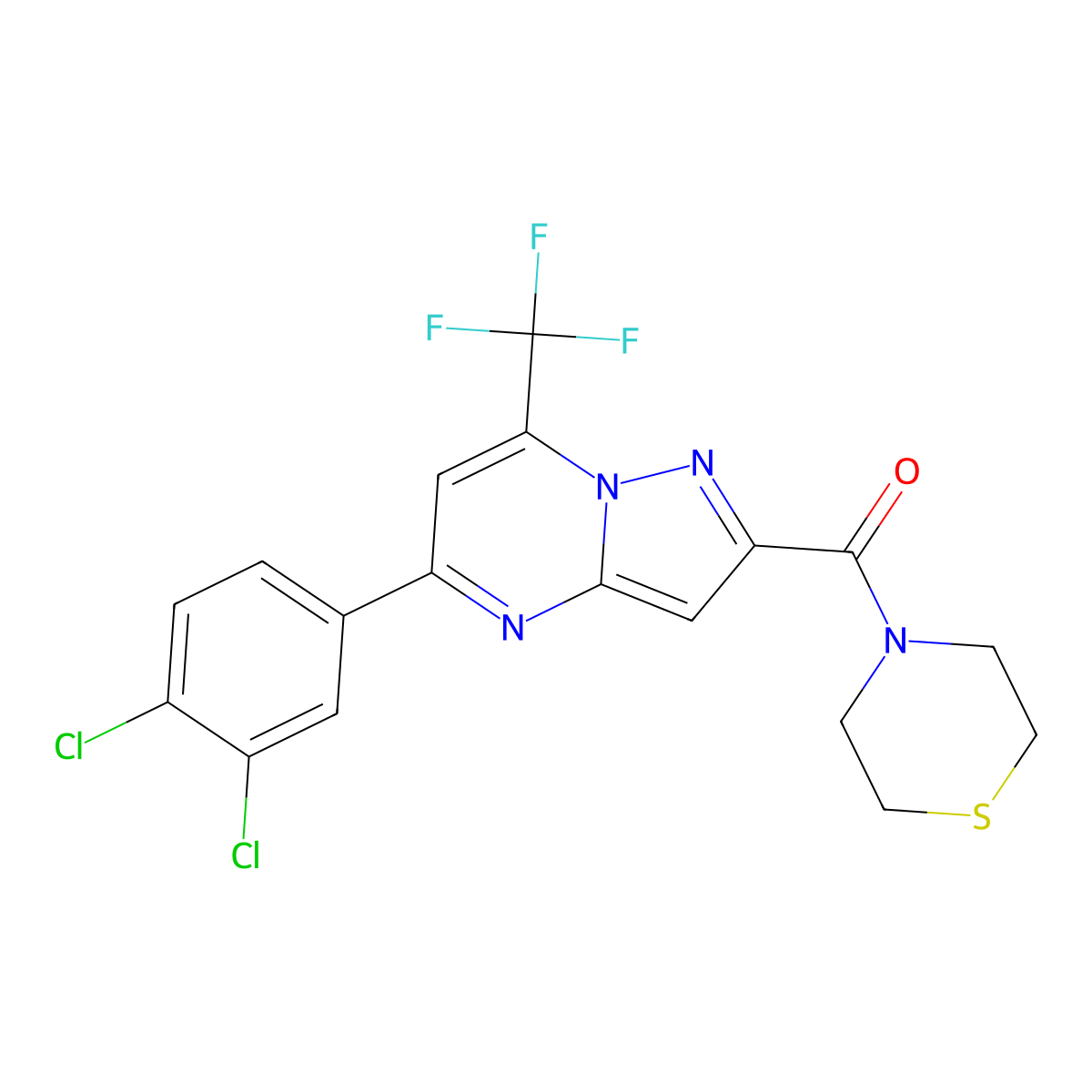 [5-(3,4-Dichlorophenyl)-7-(trifluoromethyl)pyrazolo[1,5-a]pyrimidin-2-yl]-thiomorpholin-4-ylmethanone molecular structure, CAS 333765-54-1