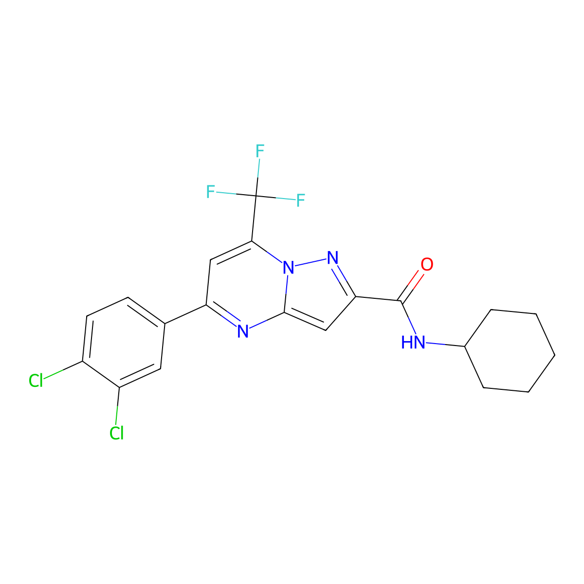 N-cyclohexyl-5-(3,4-dichlorophenyl)-7-(trifluoromethyl)pyrazolo[1,5-a]pyrimidine-2-carboxamide molecular structure, CAS 333765-56-3