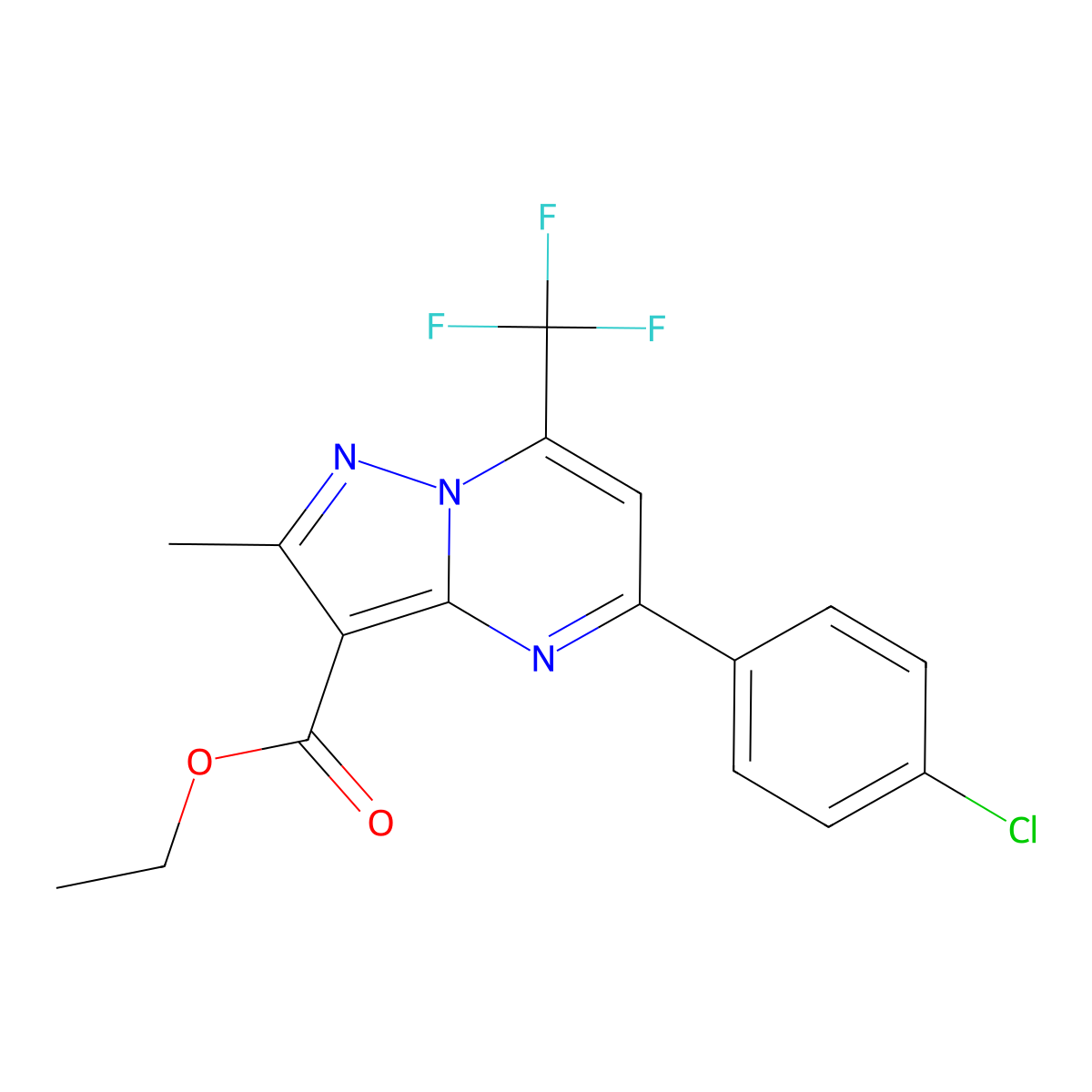 Ethyl 5-(4-chlorophenyl)-2-methyl-7-(trifluoromethyl)pyrazolo[1,5-a]pyrimidine-3-carboxylate molecular structure, CAS 333765-69-8