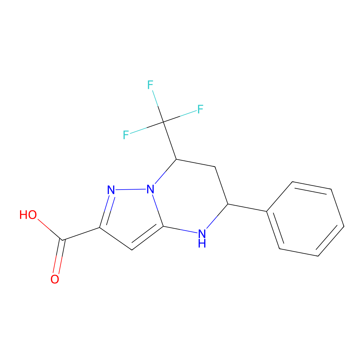 5-Phenyl-7-(trifluoromethyl)-4,5,6,7-tetrahydropyrazolo[1,5-a]pyrimidine-2-carboxylic acid molecular structure, CAS 333765-71-2