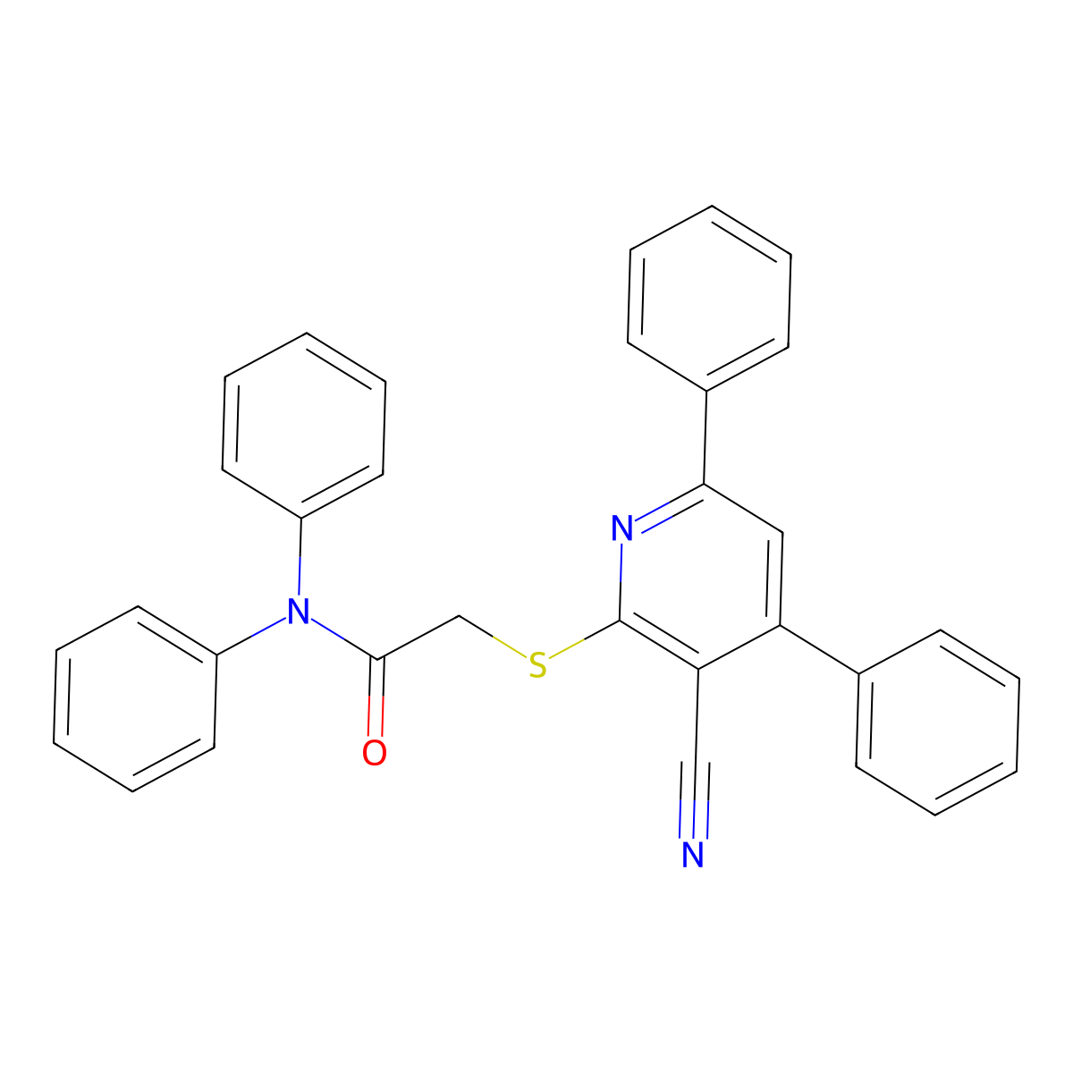 2-((3-Cyano-4,6-diphenylpyridin-2-yl)thio)-N,N-diphenylacetamide molecular structure, CAS 333766-07-7