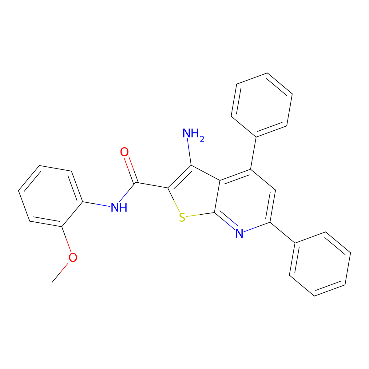 3-amino-N-(2-methoxyphenyl)-4,6-diphenylthieno[2,3-b]pyridine-2-carboxamide molecular structure, CAS 333766-17-9