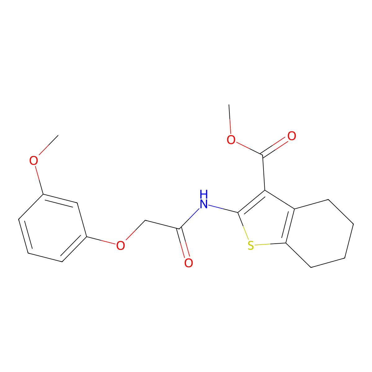 Methyl 2-(2-(3-methoxyphenoxy)acetamido)-4,5,6,7-tetrahydrobenzo[b]thiophene-3-carboxylate molecular structure, CAS 333766-44-2