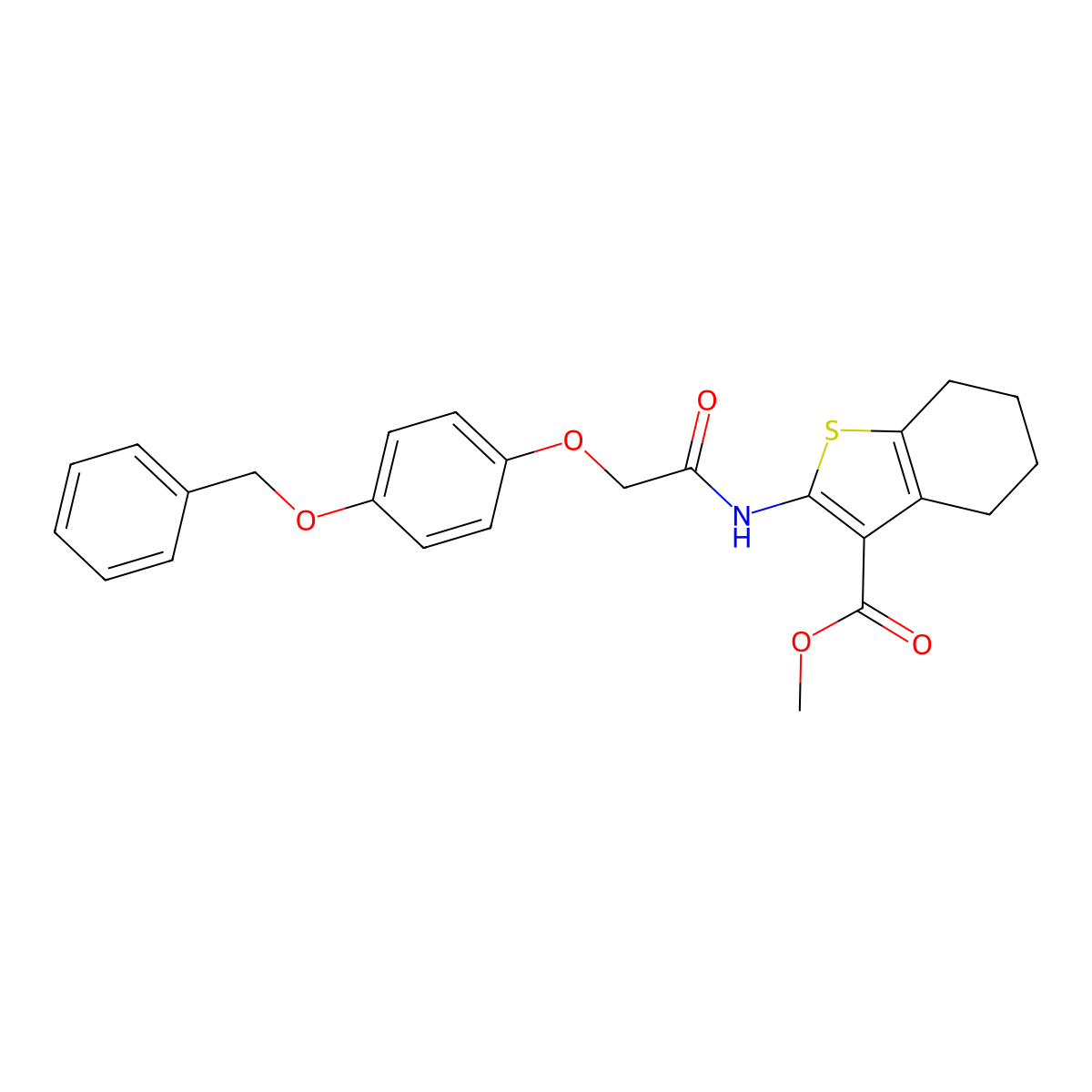 Methyl 2-(2-(4-(benzyloxy)phenoxy)acetamido)-4,5,6,7-tetrahydrobenzo[b]thiophene-3-carboxylate molecular structure, CAS 333766-48-6