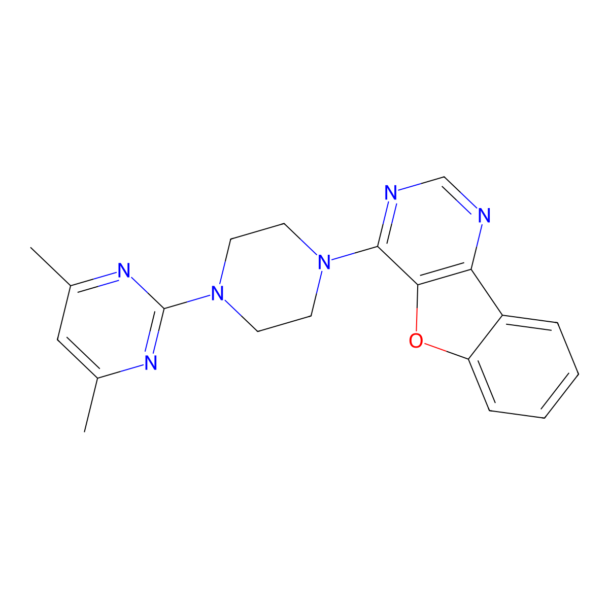 4-(4-(4,6-Dimethylpyrimidin-2-yl)piperazin-1-yl)benzofuro[3,2-d]pyrimidine molecular structure, CAS 333766-97-5