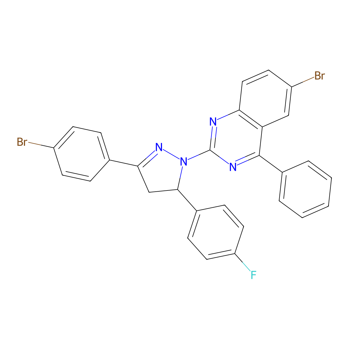 6-bromo-2-(3-(4-bromophenyl)-5-(4-fluorophenyl)-4,5-dihydro-1H-pyrazol-1-yl)-4-phenylquinazoline molecular structure, CAS 333767-10-5