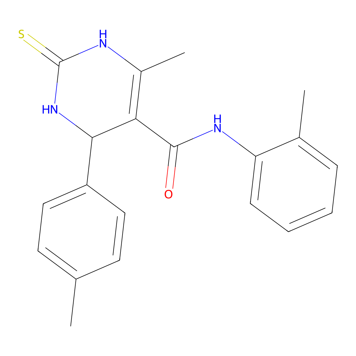 6-methyl-N-(2-methylphenyl)-4-(4-methylphenyl)-2-sulfanylidene-3,4-dihydro-1H-pyrimidine-5-carboxamide molecular structure, CAS 333767-91-2