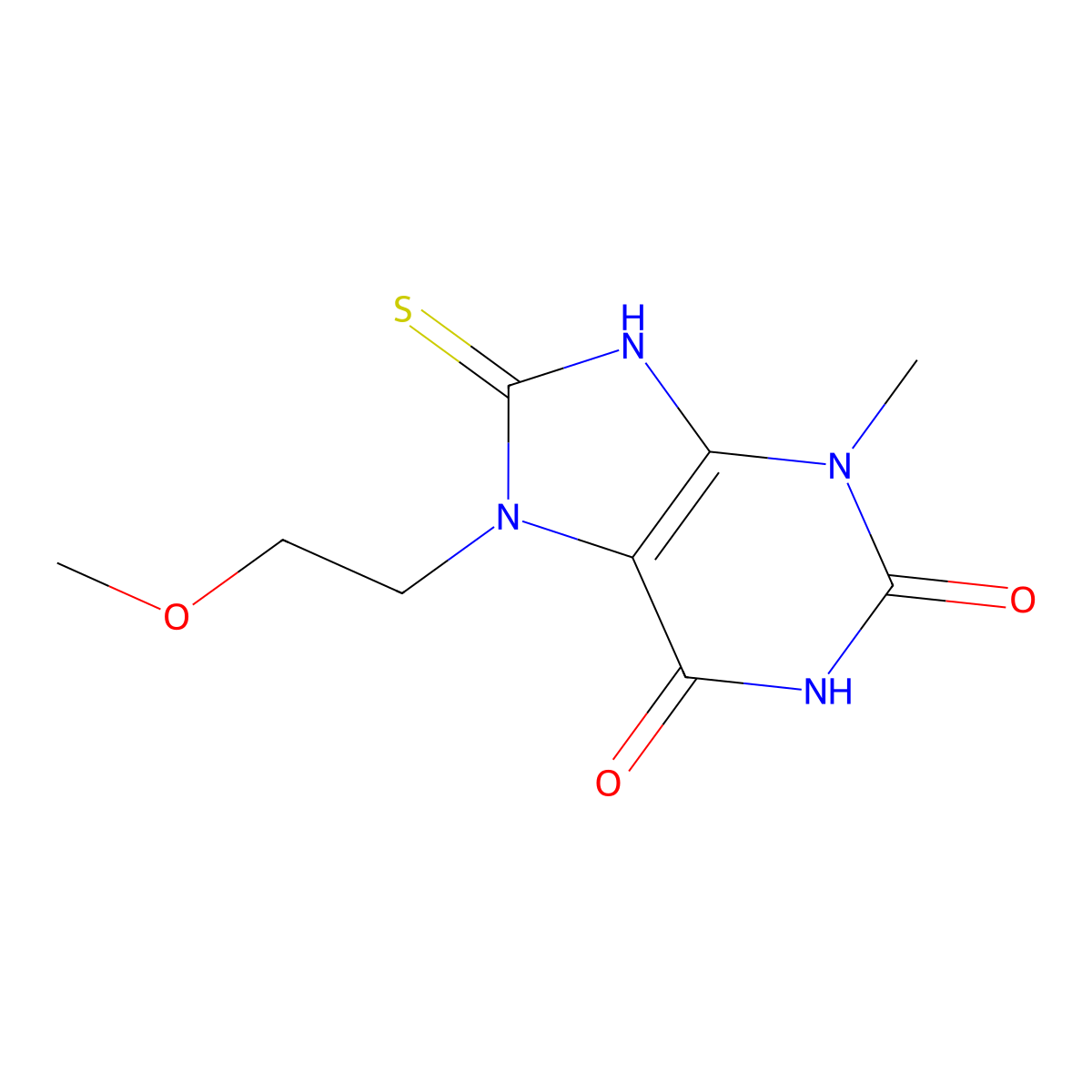 7-(2-Methoxyethyl)-3-methyl-8-sulfanyl-1,3,7-trihydropurine-2,6-dione molecular structure, CAS 333768-89-1