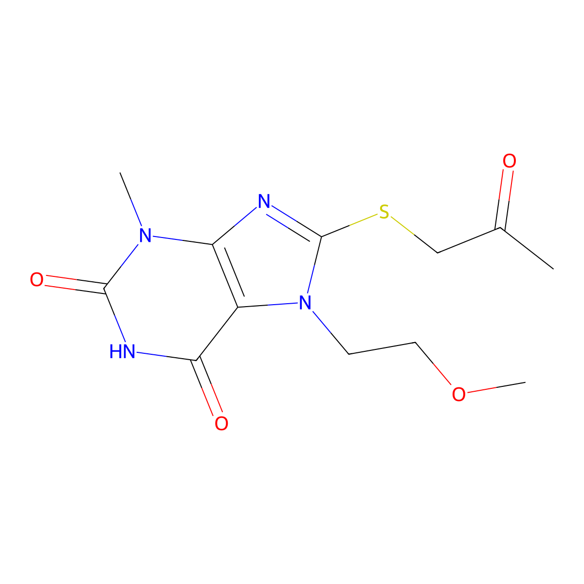 7-(2-methoxyethyl)-3-methyl-8-((2-oxopropyl)thio)-1H-purine-2,6(3H,7H)-dione molecular structure, CAS 333768-94-8