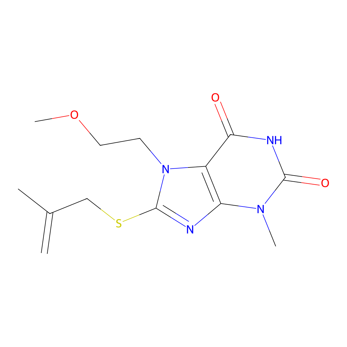 7-(2-methoxyethyl)-3-methyl-8-((2-methylallyl)thio)-1H-purine-2,6(3H,7H)-dione molecular structure, CAS 333769-02-1