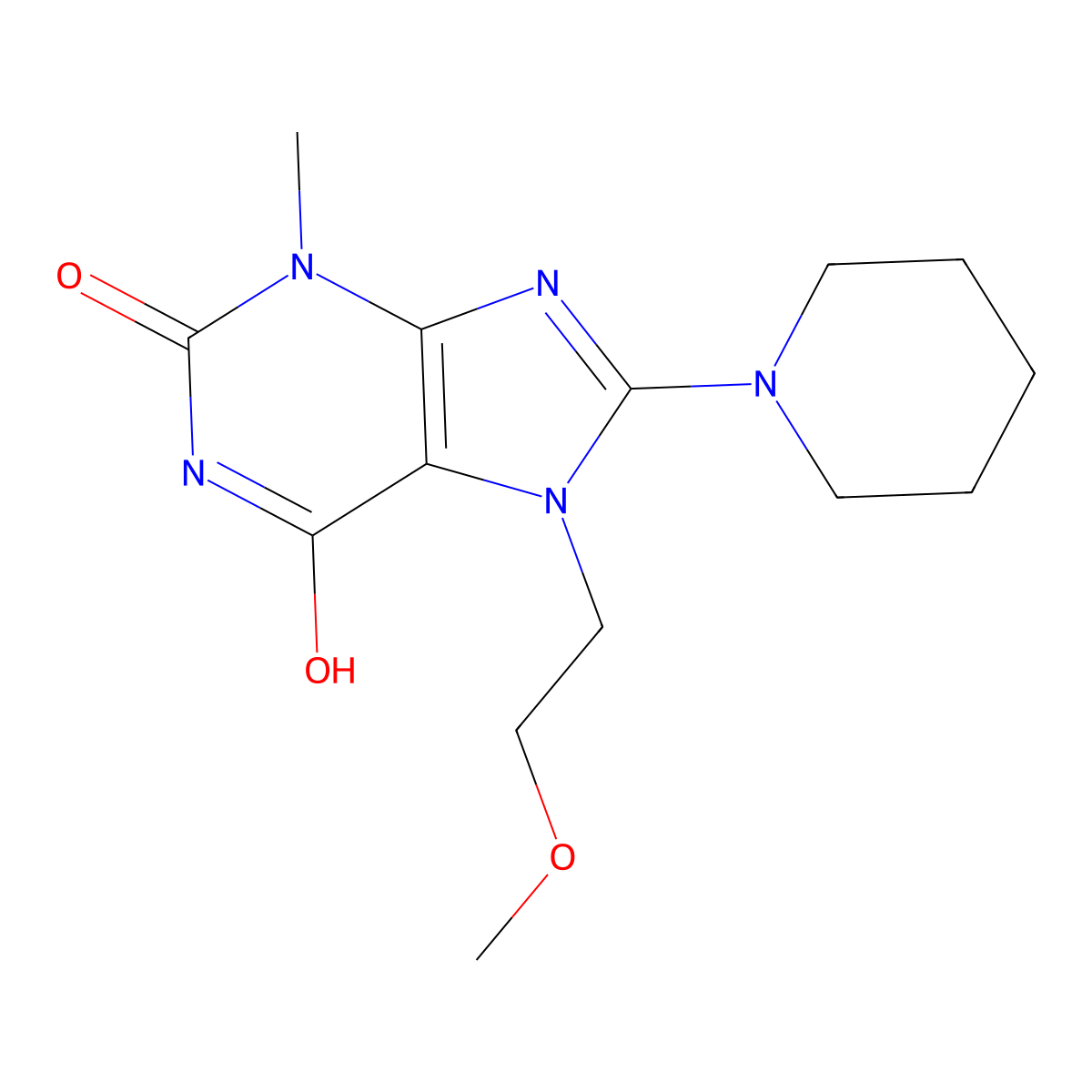 7-(2-methoxyethyl)-3-methyl-8-(piperidin-1-yl)-1H-purine-2,6(3H,7H)-dione molecular structure, CAS 333769-06-5