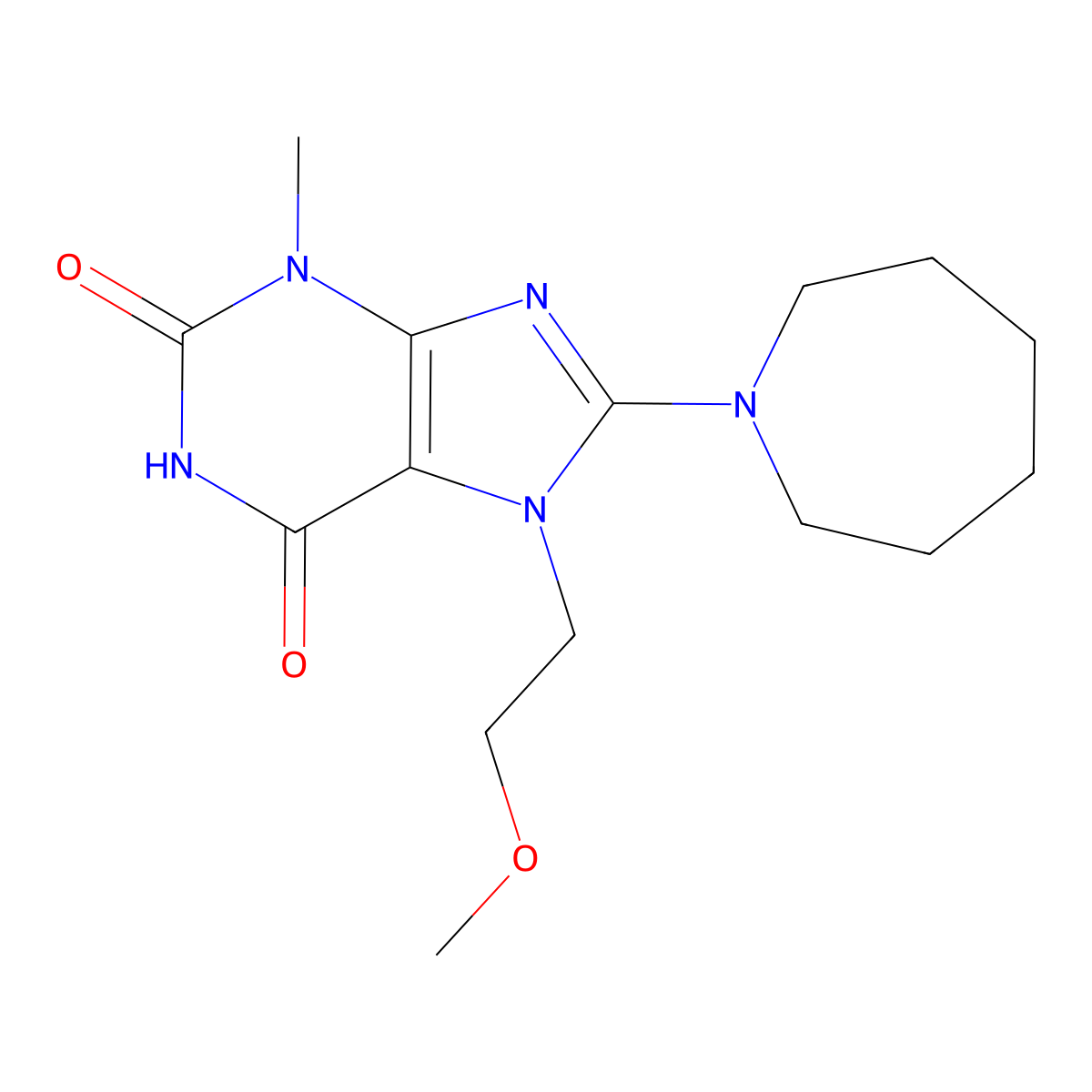 8-(azepan-1-yl)-7-(2-methoxyethyl)-3-methyl-1H-purine-2,6(3H,7H)-dione molecular structure, CAS 333769-07-6