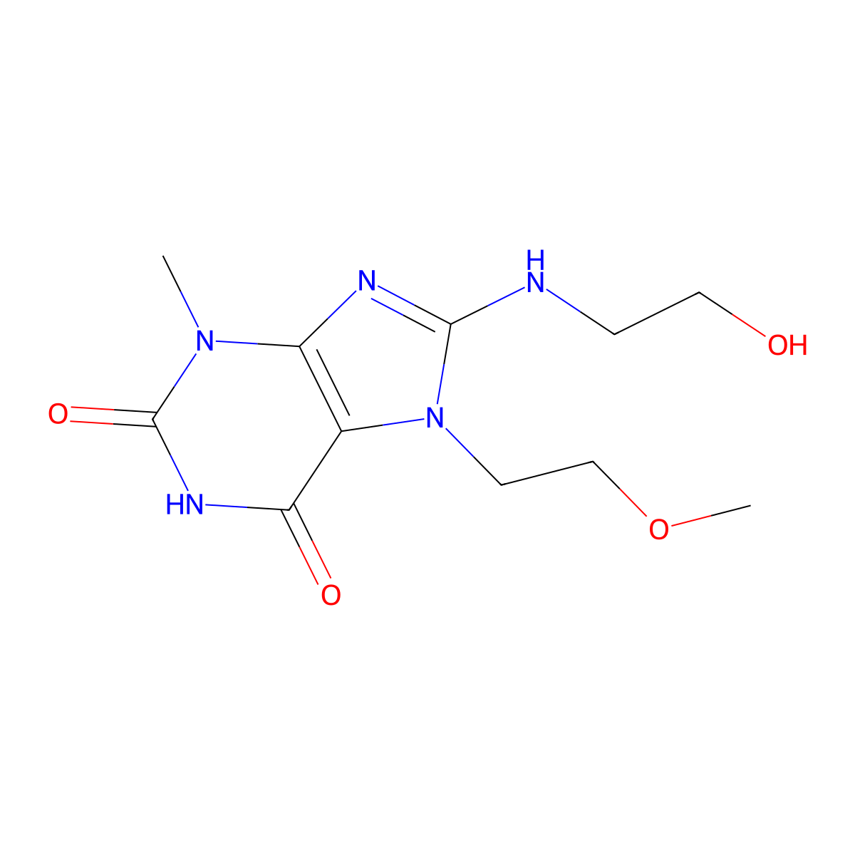 8-((2-hydroxyethyl)amino)-7-(2-methoxyethyl)-3-methyl-1H-purine-2,6(3H,7H)-dione molecular structure, CAS 333769-10-1