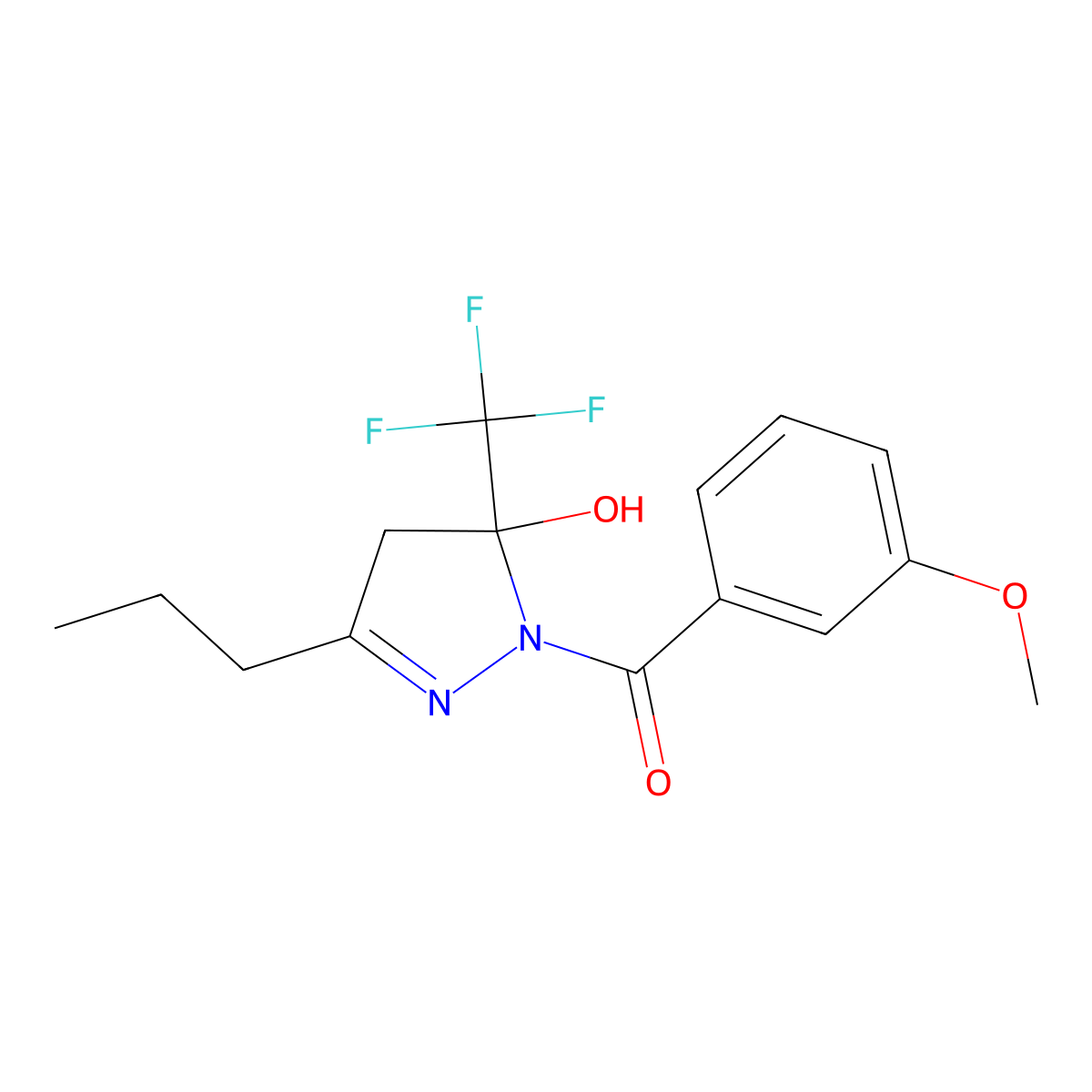 [5-hydroxy-3-propyl-5-(trifluoromethyl)-4H-pyrazol-1-yl]-(3-methoxyphenyl)methanone molecular structure, CAS 333771-00-9
