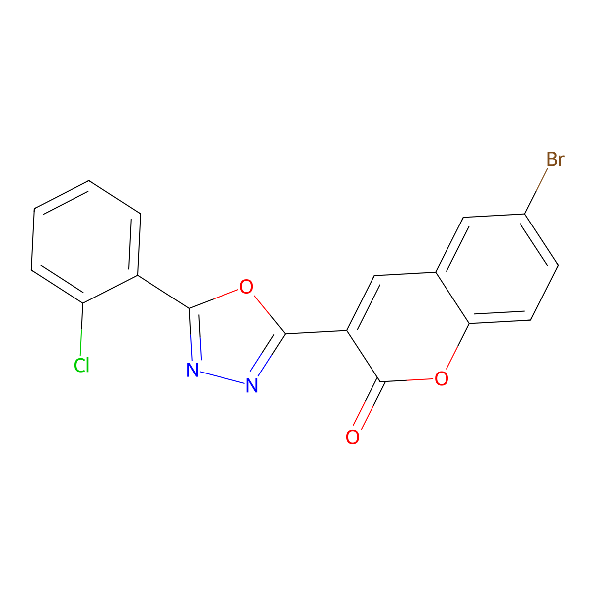 6-Bromo-3-[5-(2-chlorophenyl)-1,3,4-oxadiazol-2-yl]chromen-2-one molecular structure, CAS 333773-03-8