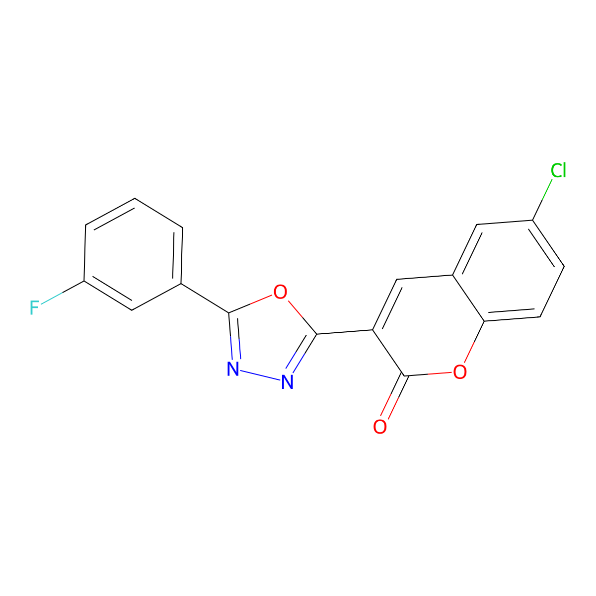 6-chloro-3-(5-(3-fluorophenyl)-1,3,4-oxadiazol-2-yl)-2H-chromen-2-one molecular structure, CAS 333773-14-1