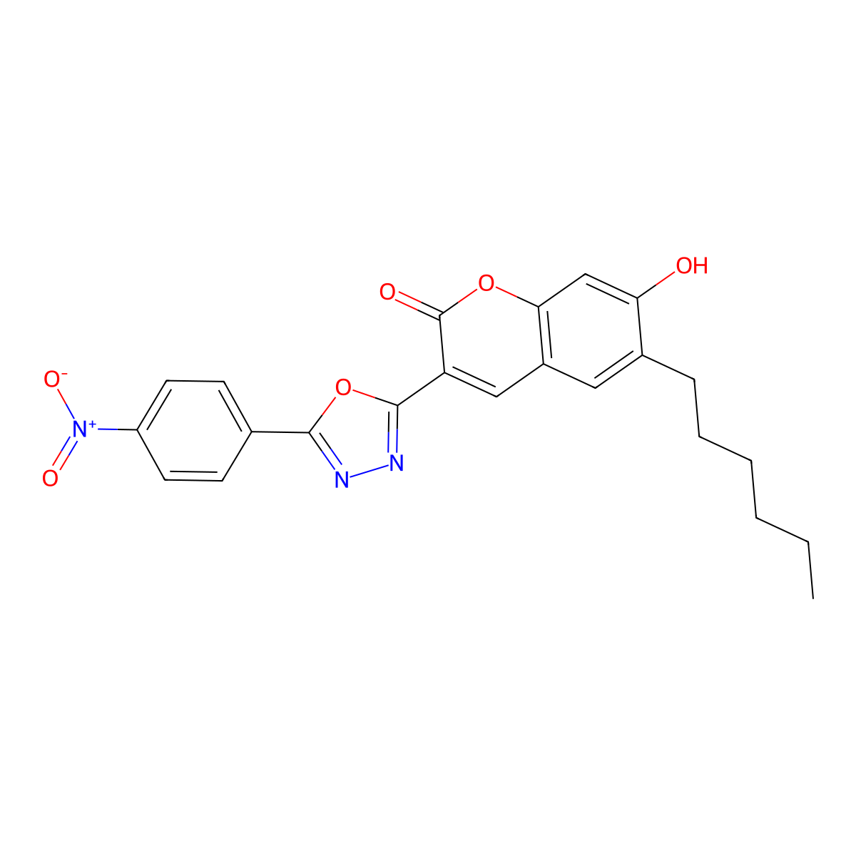 6-hexyl-7-hydroxy-3-[5-(4-nitrophenyl)-1,3,4-oxadiazol-2-yl]-2H-chromen-2-one molecular structure, CAS 333773-17-4