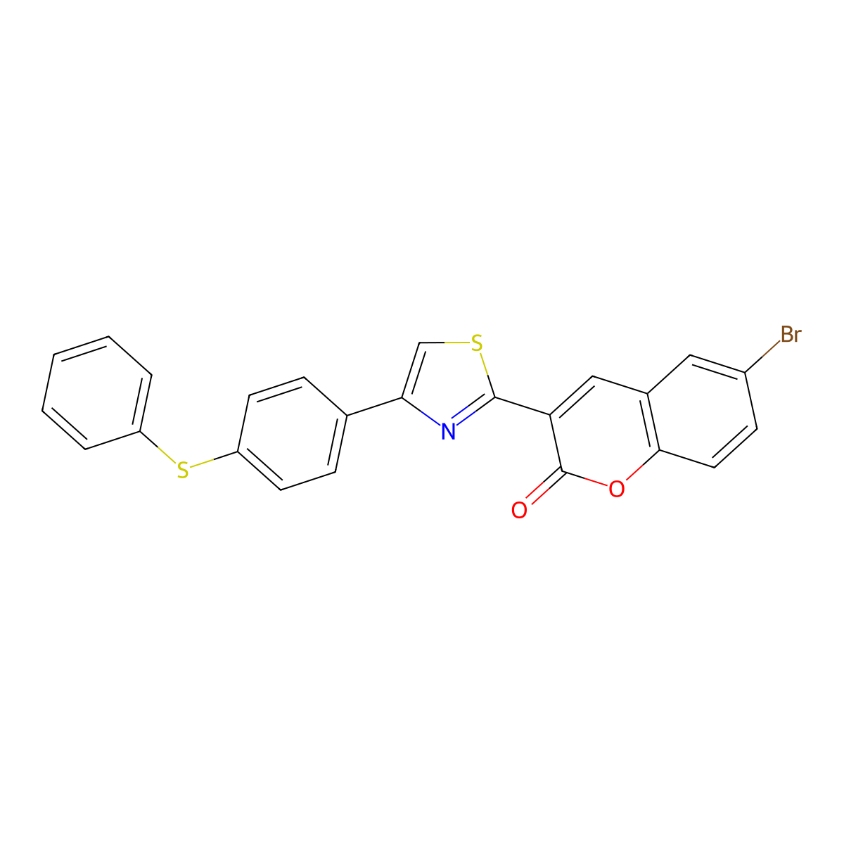 6-Bromo-3-[4-(4-phenylsulfanylphenyl)-1,3-thiazol-2-yl]chromen-2-one molecular structure, CAS 333773-61-8