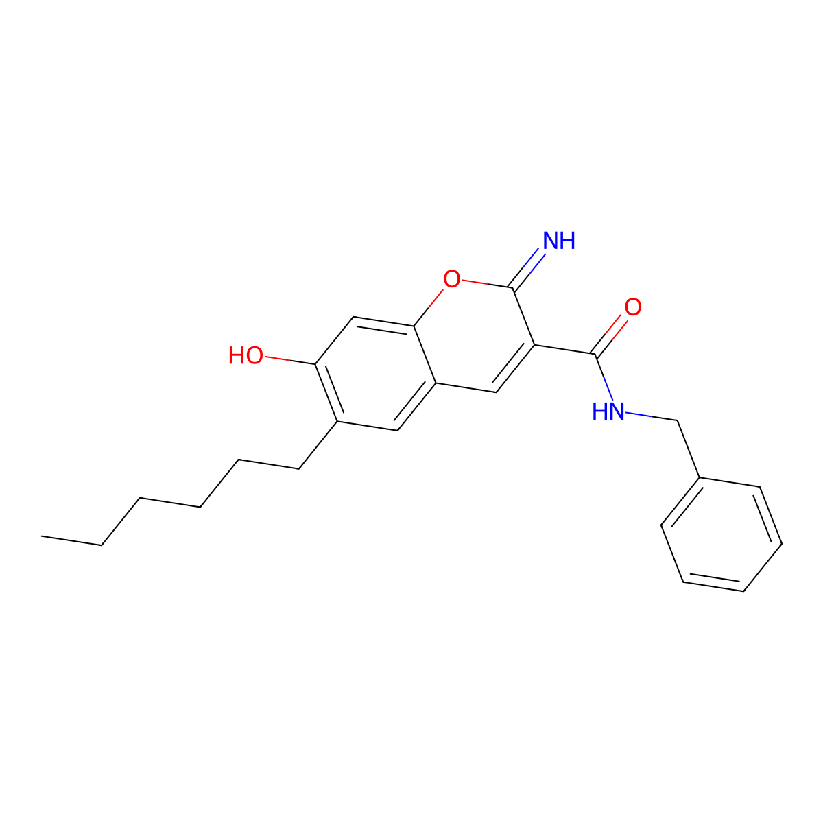 2-amino-N-benzyl-6-hexyl-7-oxochromene-3-carboxamide molecular structure, CAS 333773-80-1