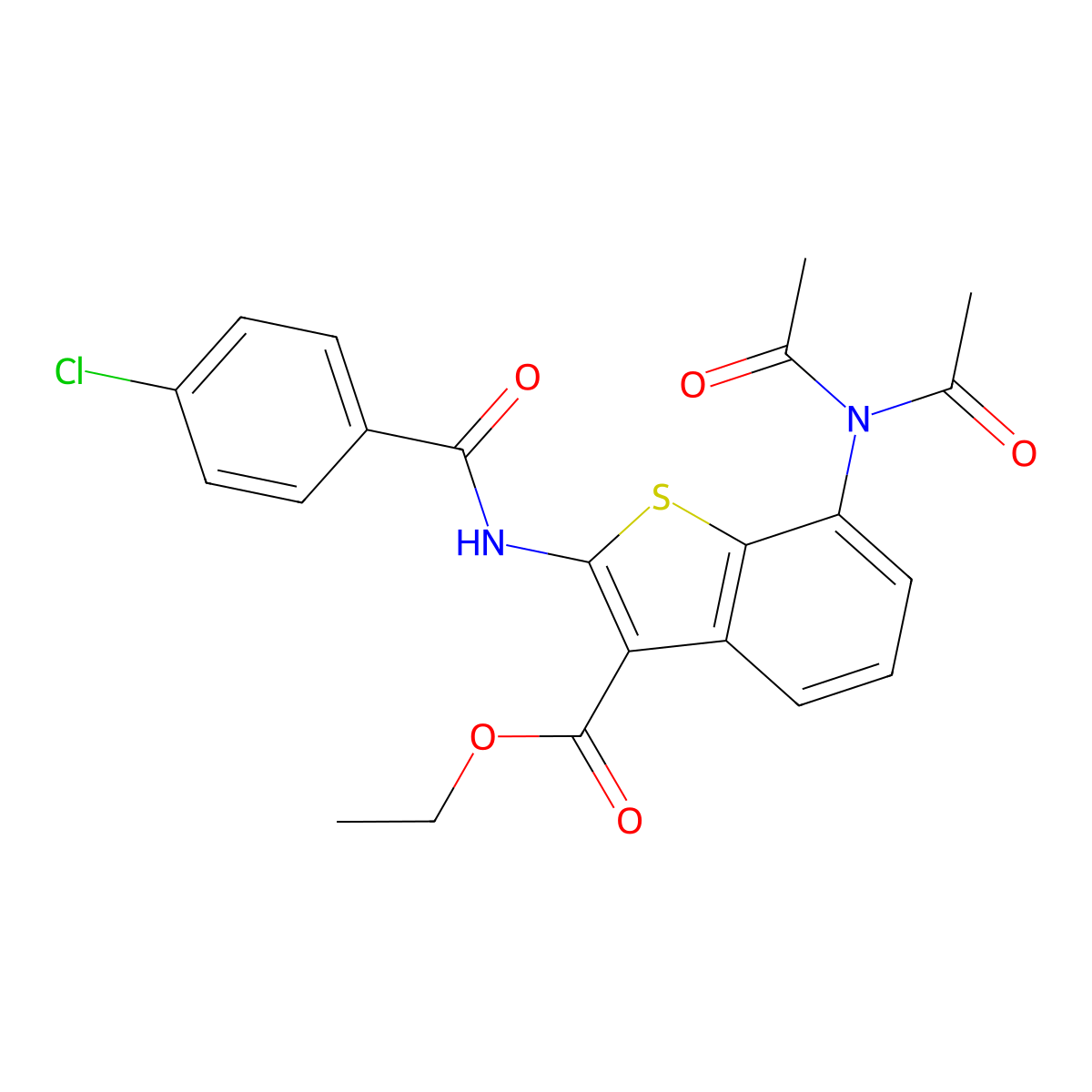 Ethyl 2-{[(4-chlorophenyl)carbonyl]amino}-7-(diacetylamino)-1-benzothiophene-3-carboxylate molecular structure, CAS 333774-41-7