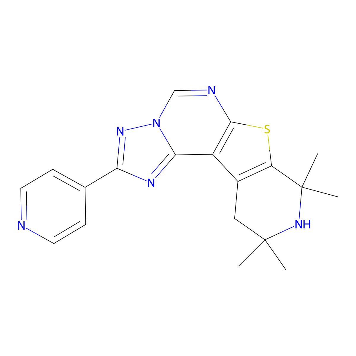 8,8,10,10-Tetramethyl-2-(pyridin-4-yl)-8,9,10,11-tetrahydropyrido[4',3':4,5]thieno[3,2-e][1,2,4]triazolo[1,5-c]pyrimidine molecular structure, CAS 333774-60-0