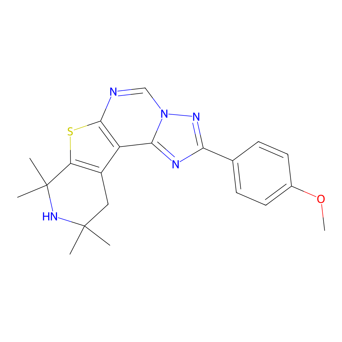 2-(4-Methoxyphenyl)-8,8,10,10-tetramethyl-8,9,10,11-tetrahydropyrido[4',3':4,5]thieno[3,2-e][1,2,4]triazolo[1,5-c]pyrimidine molecular structure, CAS 333774-64-4